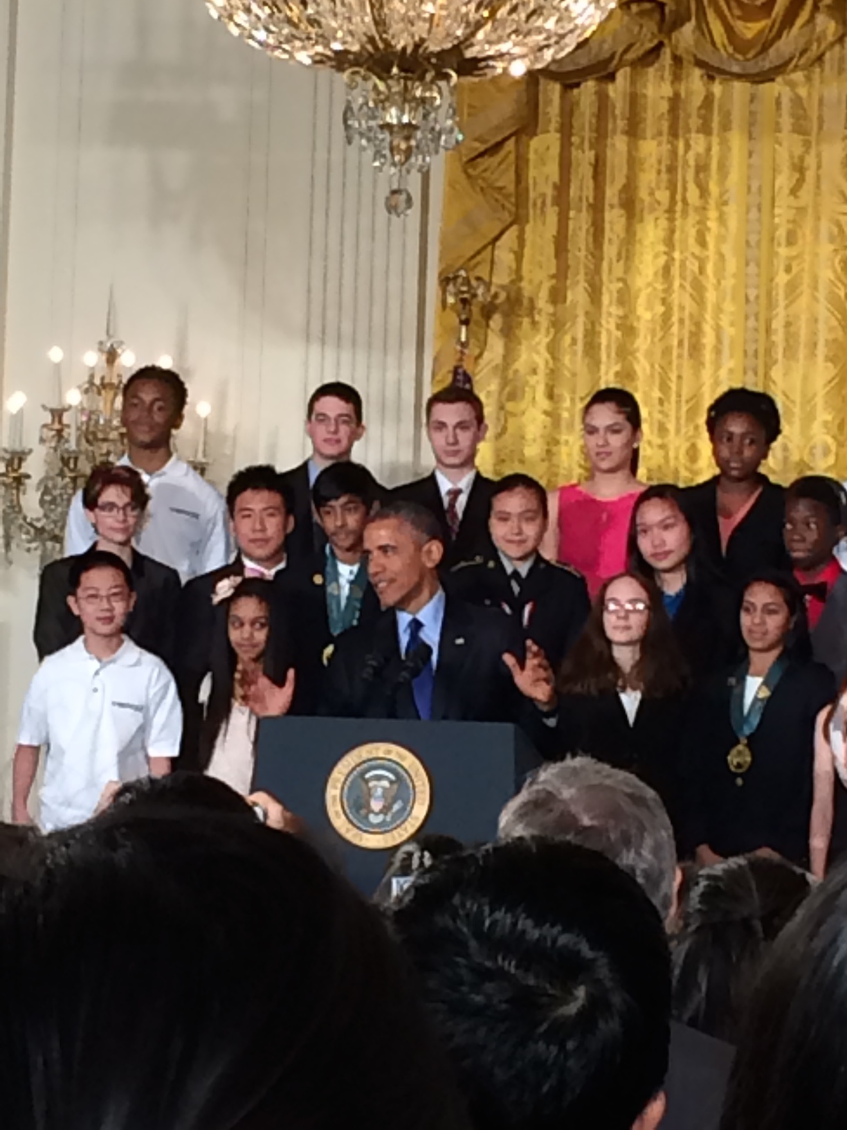 President Obama addresses the guests and exhibitors at the White House Science Fair
