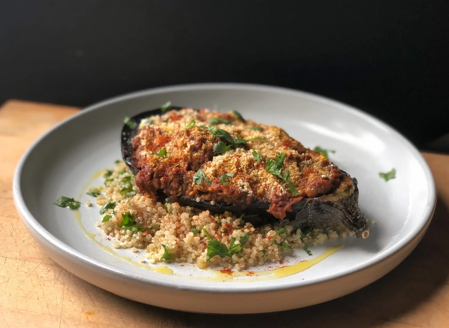 Moroccan Spiced Stuffed Aubergine