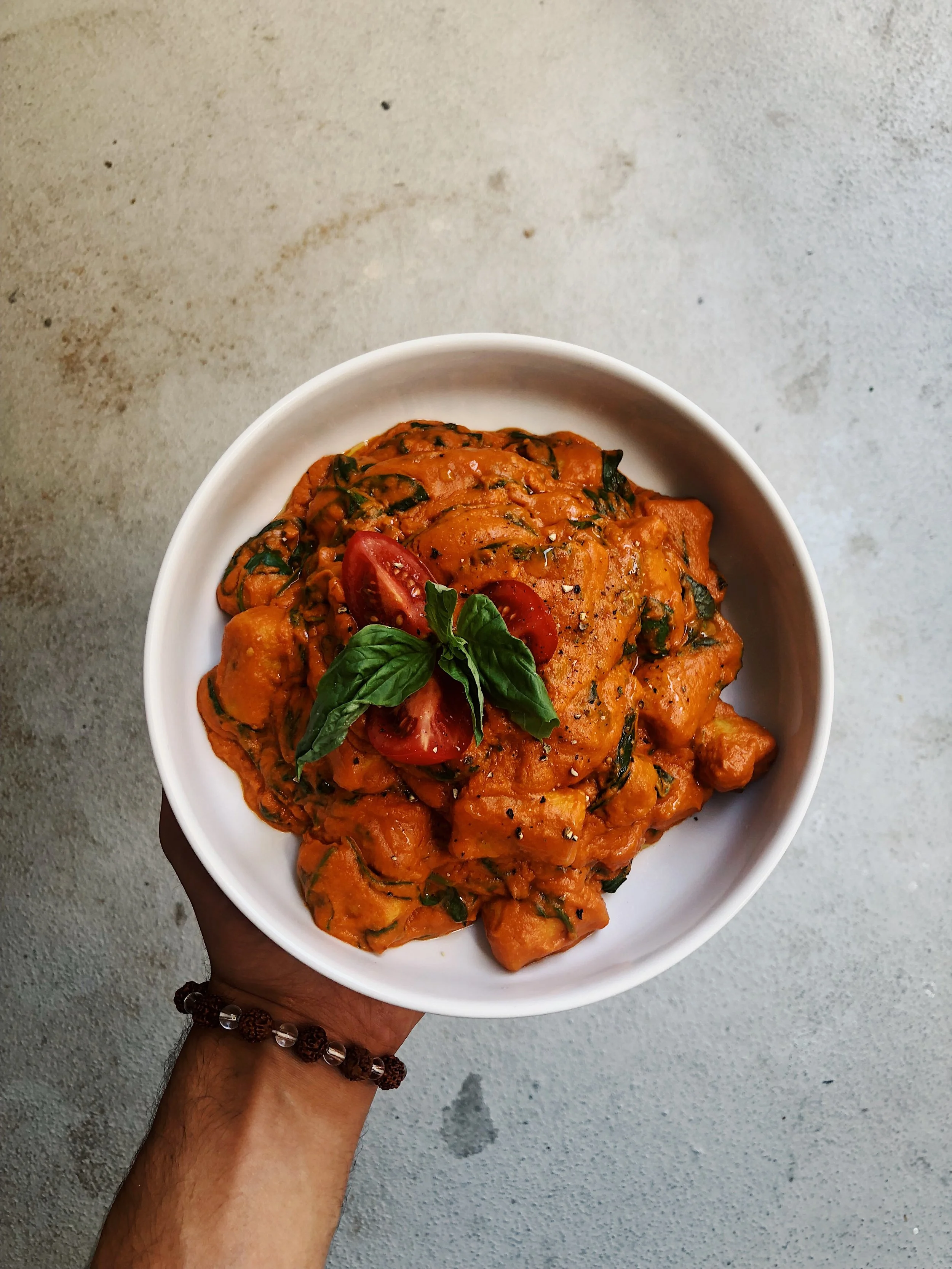 Chickpea Gnocchi & Spicy Cashew Tomato Sauce