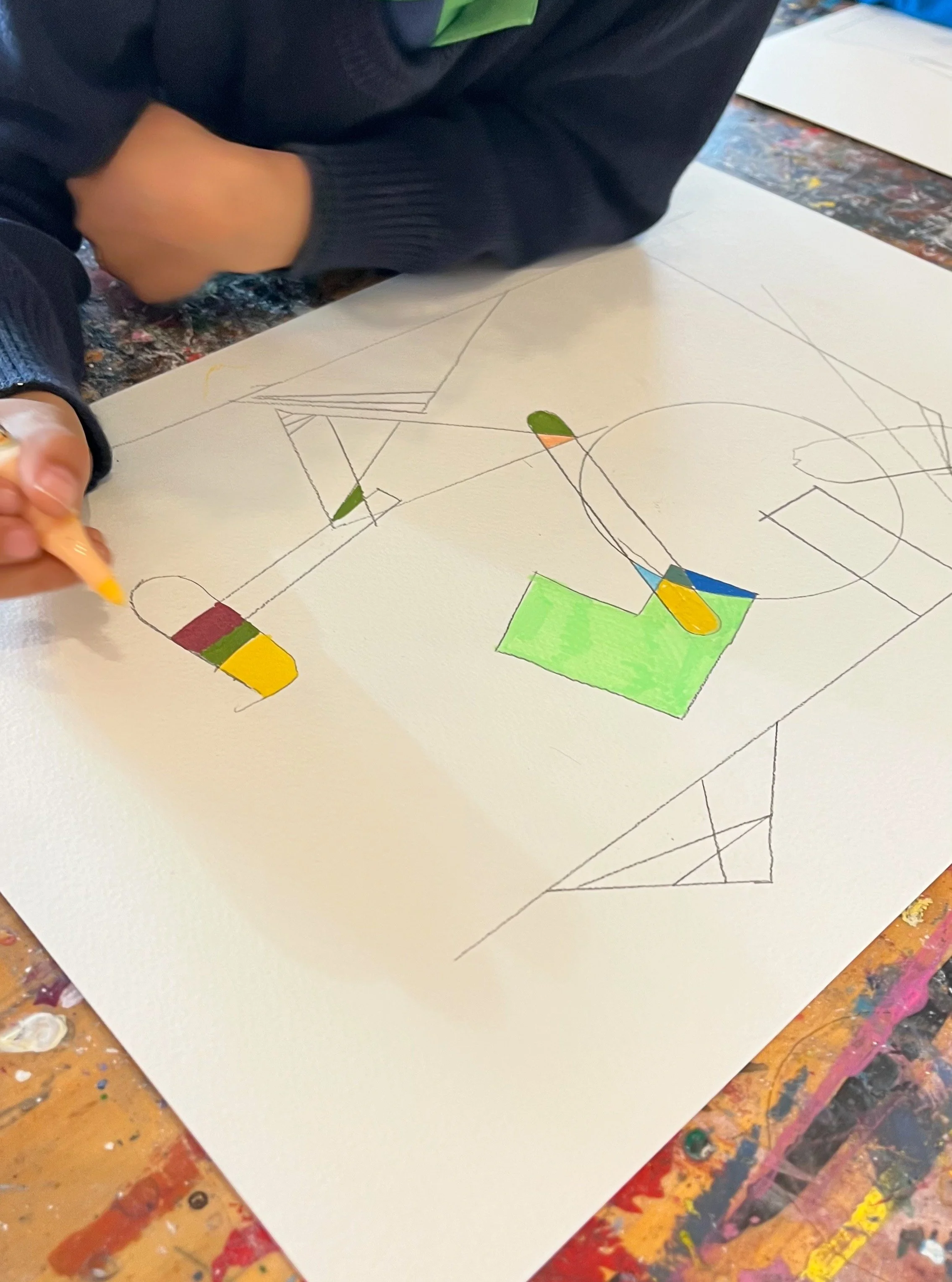 Geometric colour CHOMP drawings from Mini Makers
