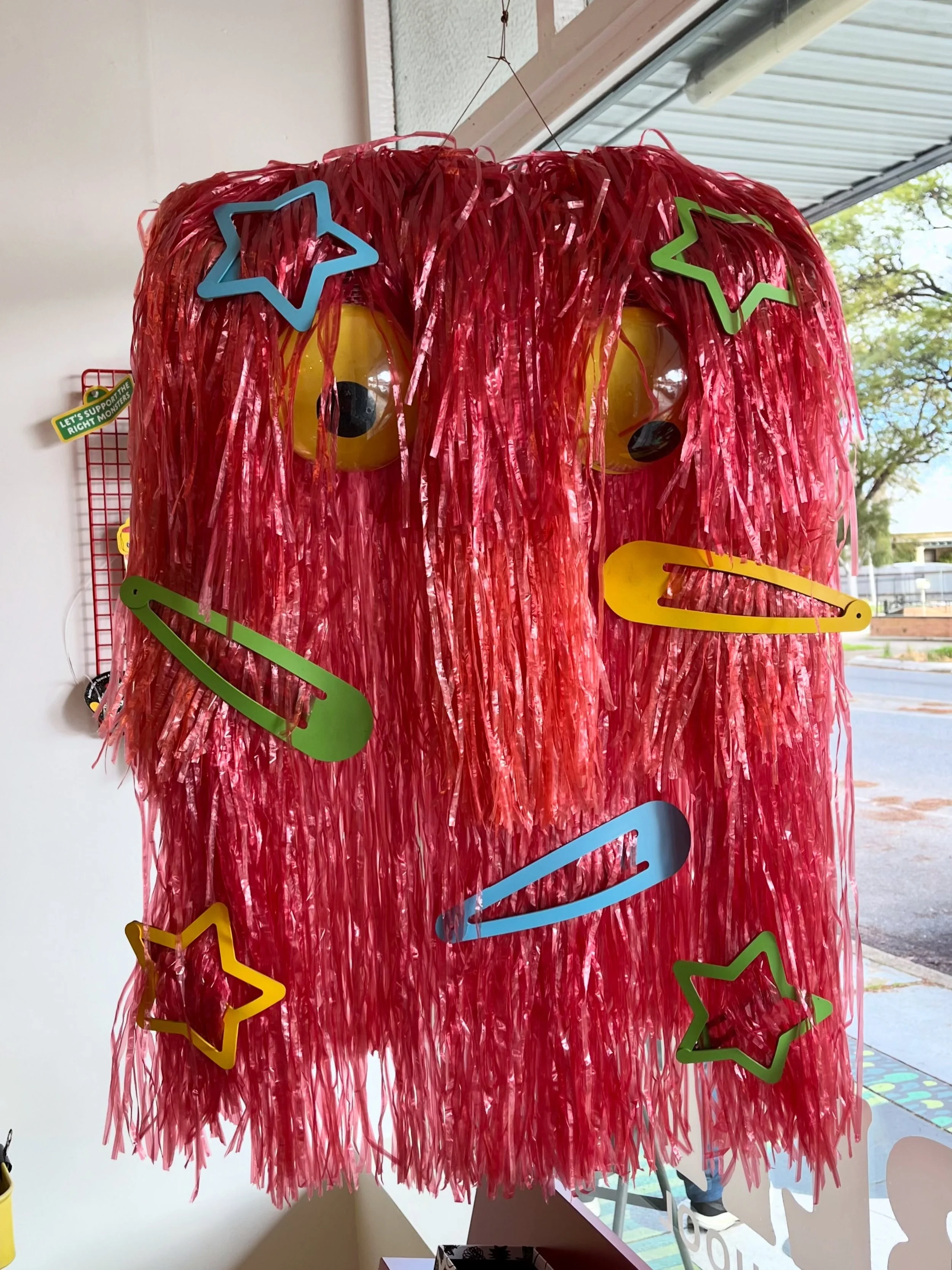 A closer look at the Blip window monster! The children have named him &lsquo;Party Pinkie Apple Pompom&rsquo;