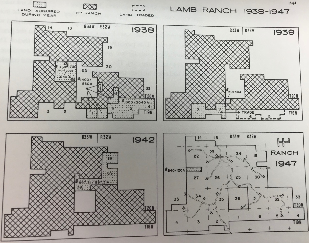 C. B. McIntosh's land patent map showing the expansion of the Lamb Ranch