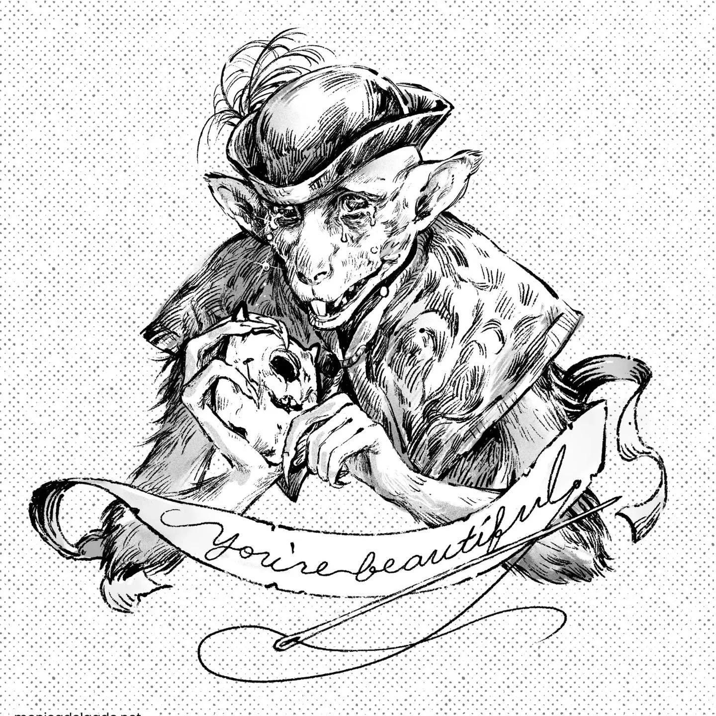 "Please, if I may dream, just once...
Do you feel the same way my mum did m'lord? 
Do you think I'm beautiful, despite these looks?"

"That's right." 

*Cries of happiness* 
"Haha...Oh !  Master, kind Master...
I, Boc the sea