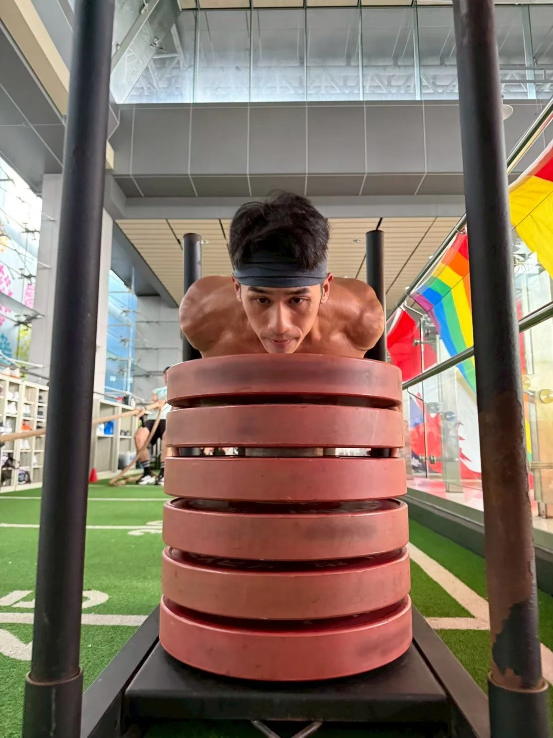 Training at Hongtai CrossFit for the weighted sled push event