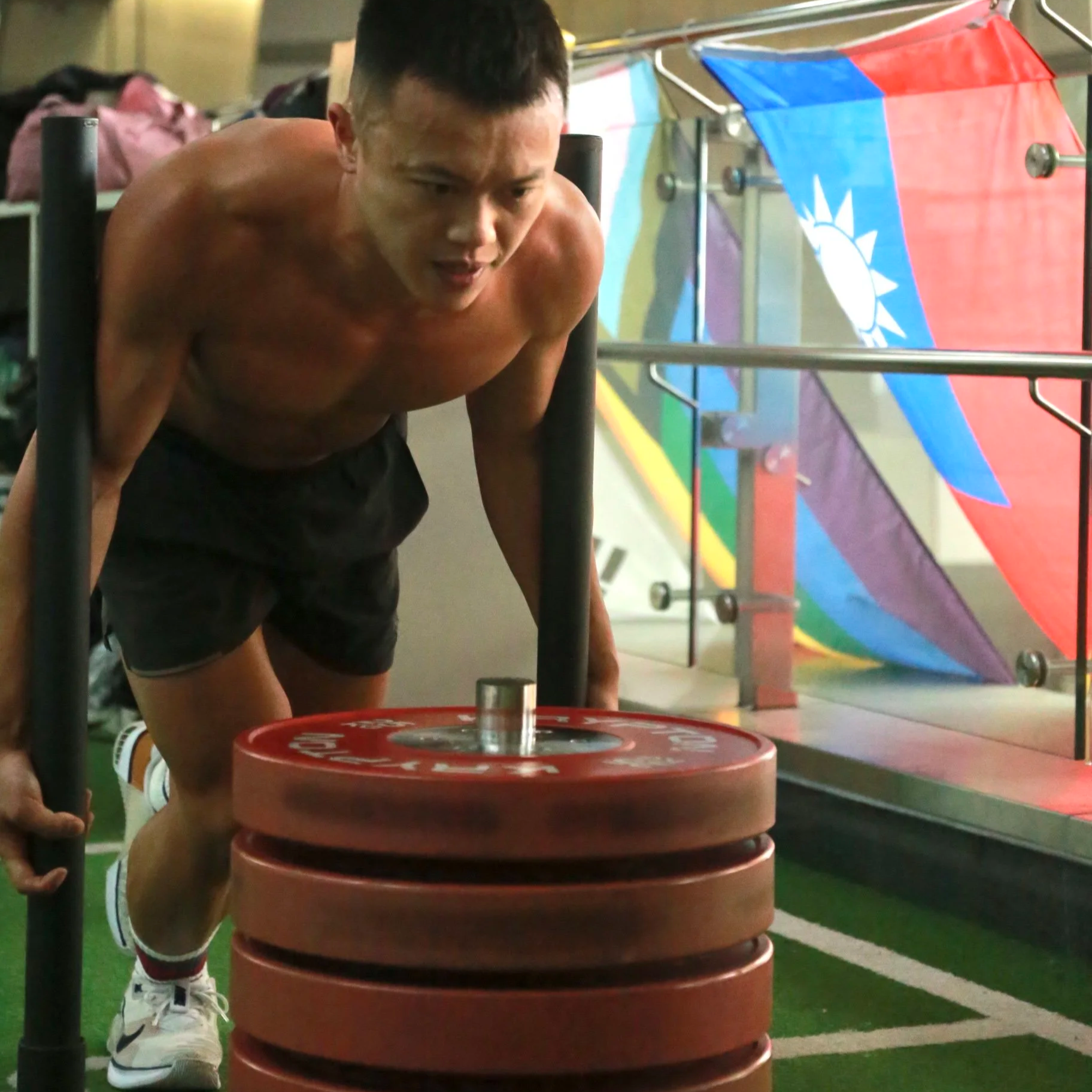 Hongtai athletes training for the HYROX sled push station