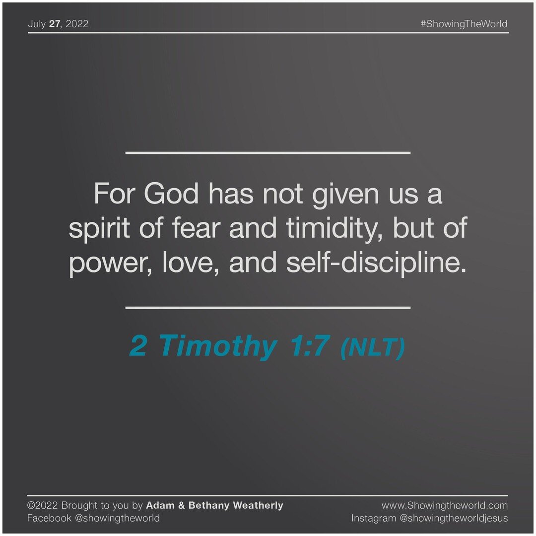 For God has not given us a spirit of fear and timidity, but of power, love, and self-discipline.
2 Timothy 1:7 (NLT)

#agmd #ShowingTheWorld #ShowingtheWorldJesus #Missionarylife #SoAllCanHear #SpeedTheLight #SavedbyGrace #SeekGod #JesusIsKing #Missi