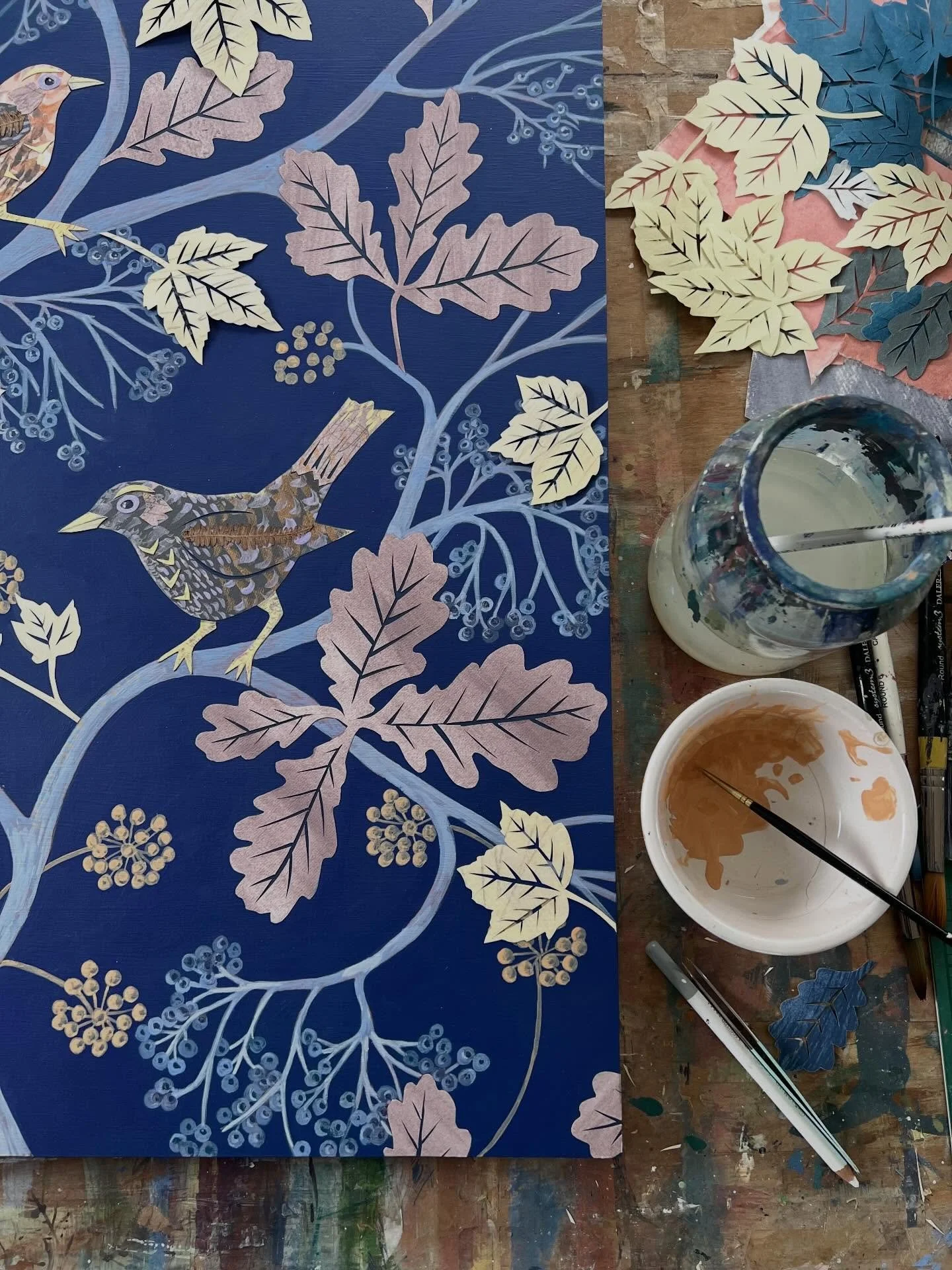 Sneak peek of my newest collage painting inspired by the beautiful poem The Wren by John Clare for the upcoming exhibition @the_englishartist &ldquo;Through the looking glass&rdquo;I have painted not one, not two but Three little Wrens! - it&rsquo;s 
