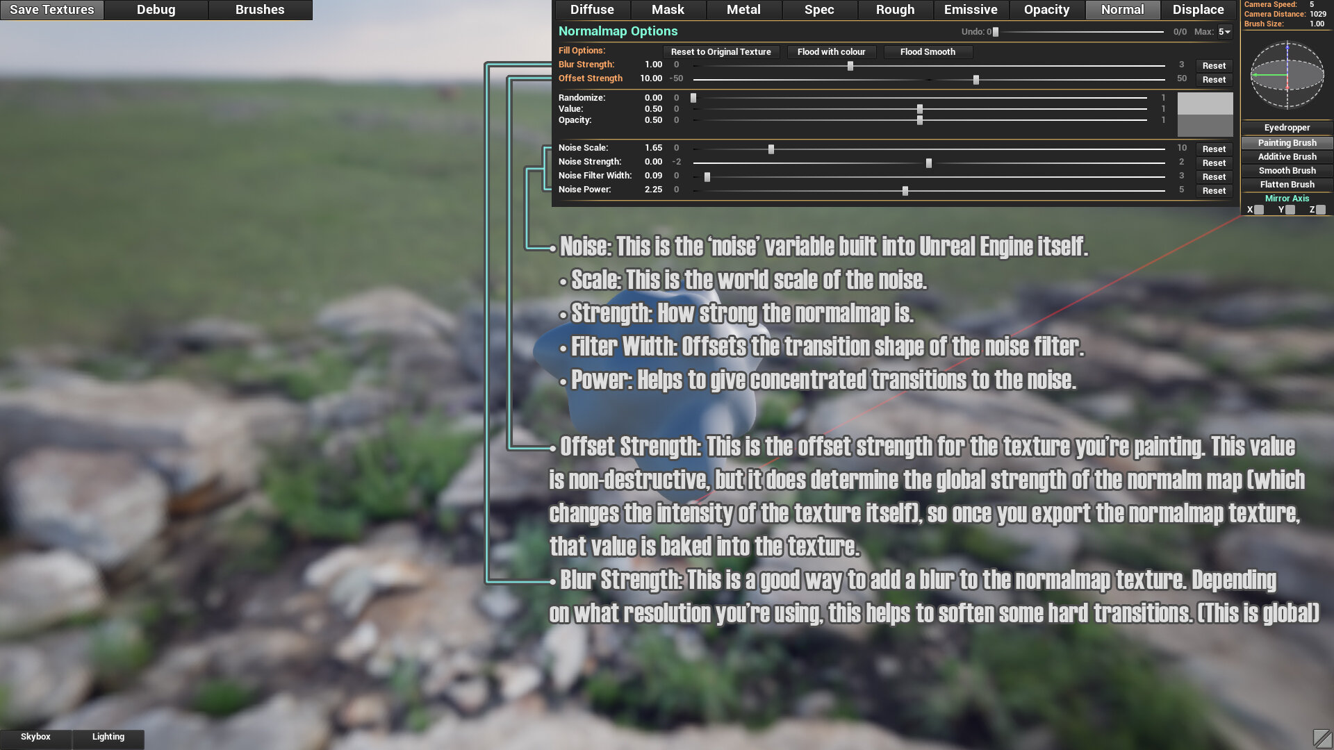  (Normalmap options) • The ‘Noise’ system is the noise that’s built directly into Unreal. So if you’re familiar with that, you’ll have a bit of a head start on how it works. 