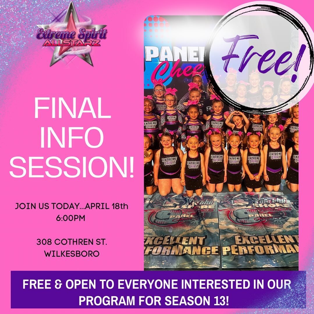 Final FREE information session at ESA Wilkesboro! Stop in at 6pm &amp; catch all the info regarding season 13! 🙌🏼😍