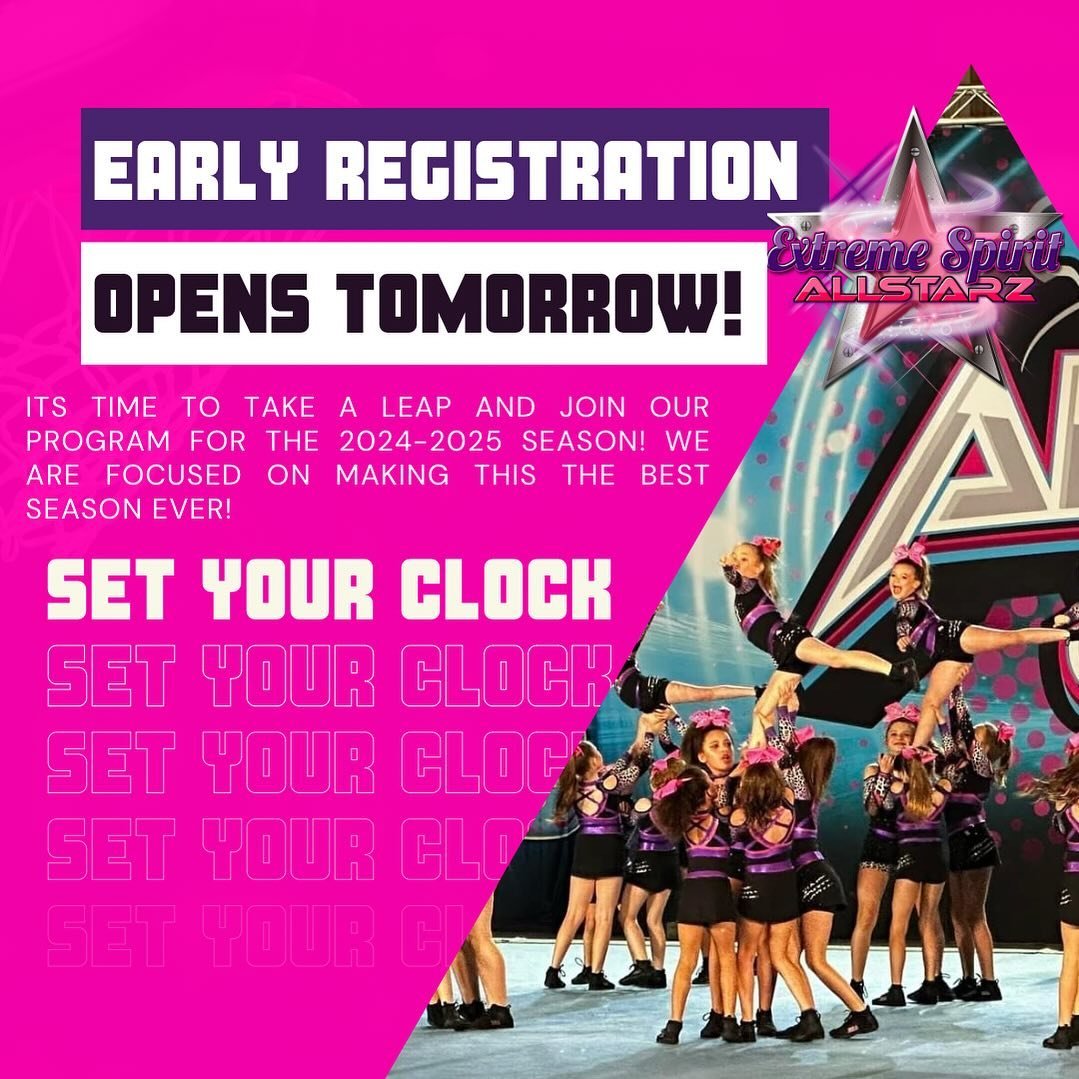 Eeek! We are so excited to open our early registration TOMORROW at 12pm! 🤩

If you have ANY questions before registration opens please don&rsquo;t hesitate to reach us by email 📧 info@esacheer.com &amp; we will respond ASAP! 🩷

We are offering SO 