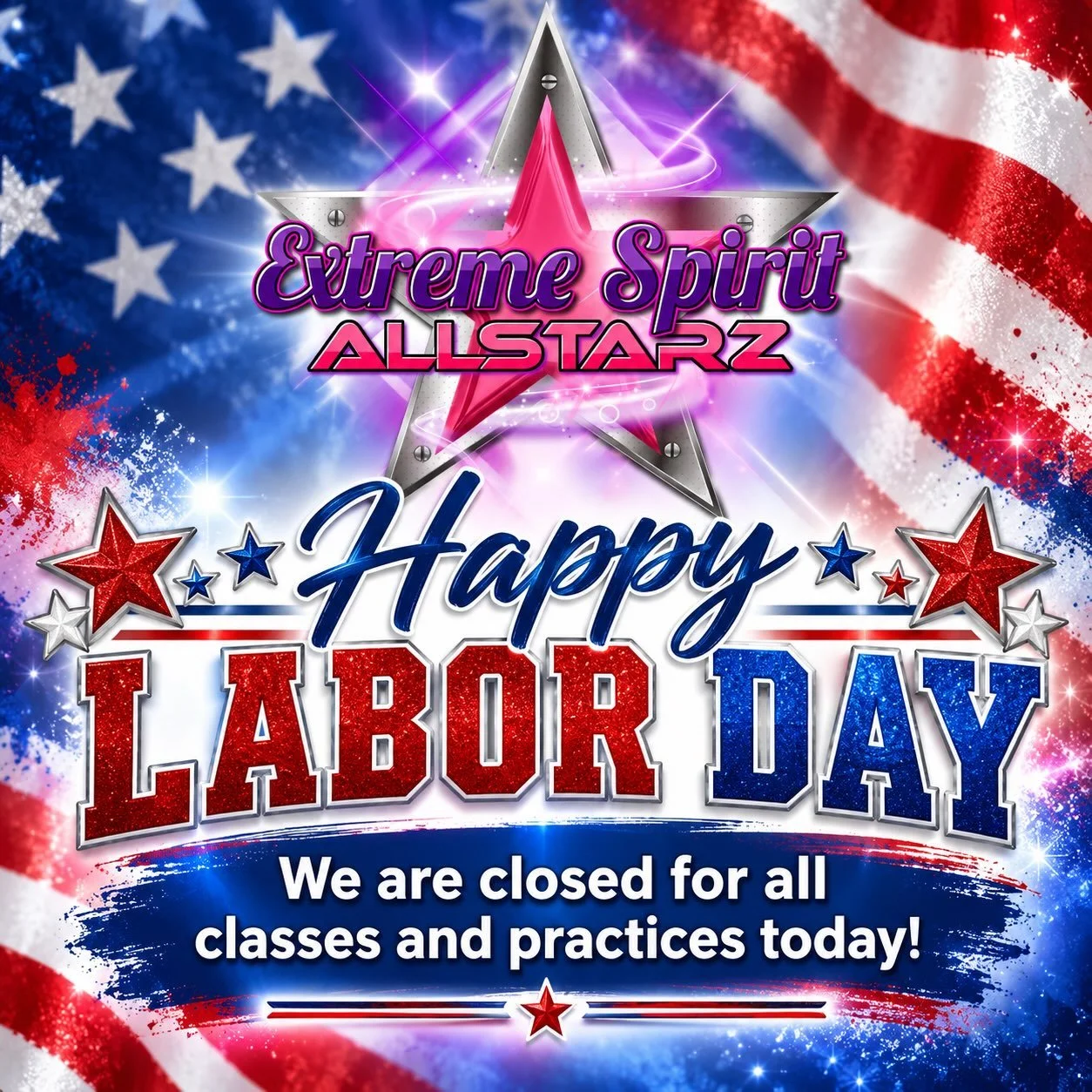 Happy Labor Day!💙❤️ 
Reminder we are closed for all class &amp; practices today! 🫶🏼