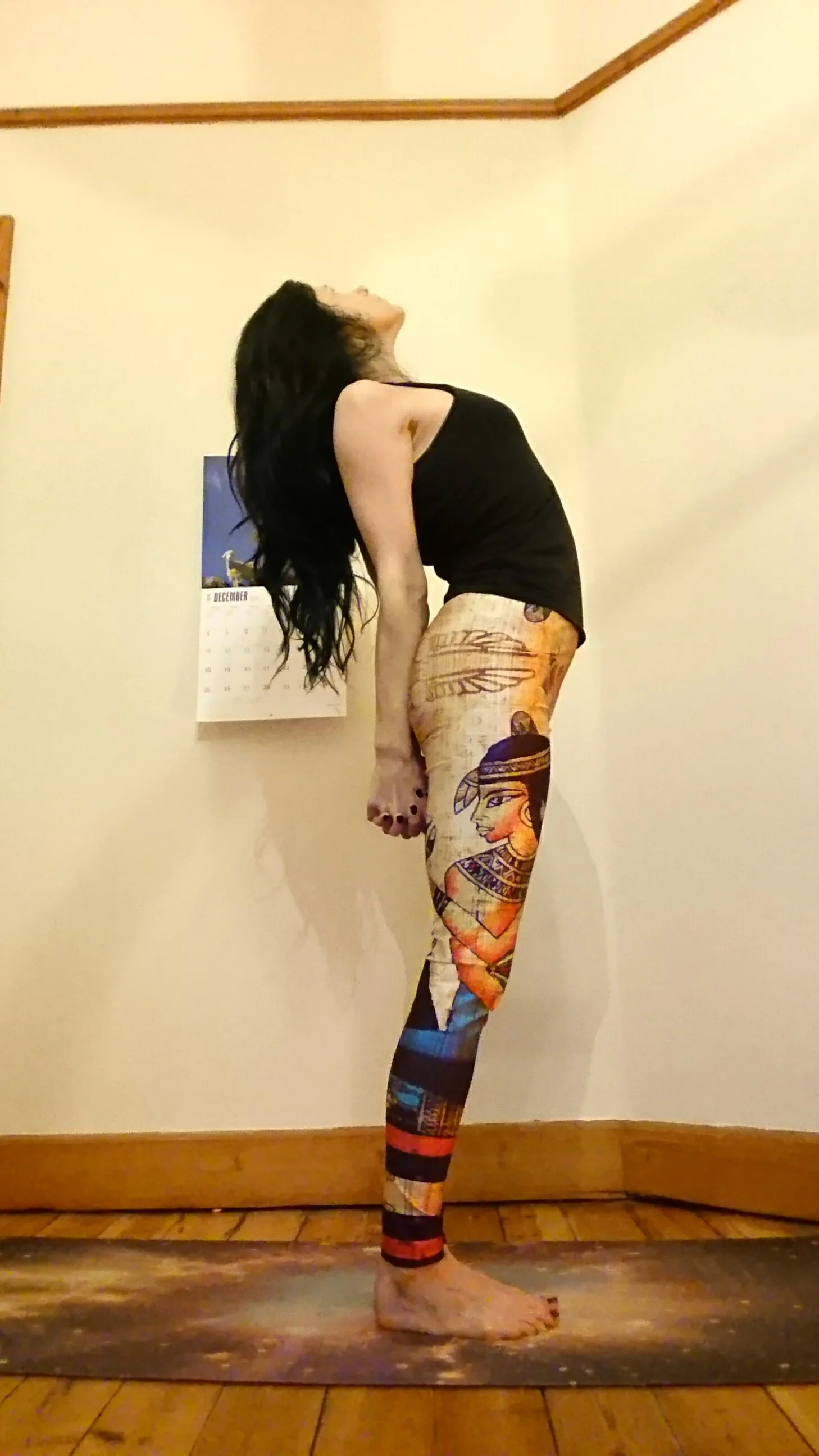 Once you’re comfortable with Pigeon Pose and can relax into it with your hips aligned, you can start having a go at Mermaid Pose and One Legged King Pigeon Pose! For these poses, we need to focus on opening up the chest, shoulders and upper back, as well as working on backbends and stretches for the quads. Standing in Mountain Pose, keeping your pelvis tucked in and engaging your abdominal muscles, clasp your hands together behind your back and pull your shoulder blades together, puffing out your chest and dropping your head back. You can also fold forward from the hips, letting your upper body hang down and gently bending your knees. Let your straightened arms fall down and gravity will help loosen up your shoulders!