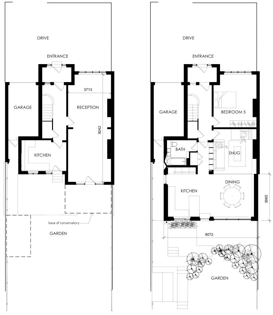  Existing and proposed ground floor plans 