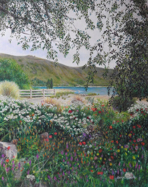Garden at Lake Tekapo, Colored Pencil © 2021 Caryn Coville. All Rights Reserved.