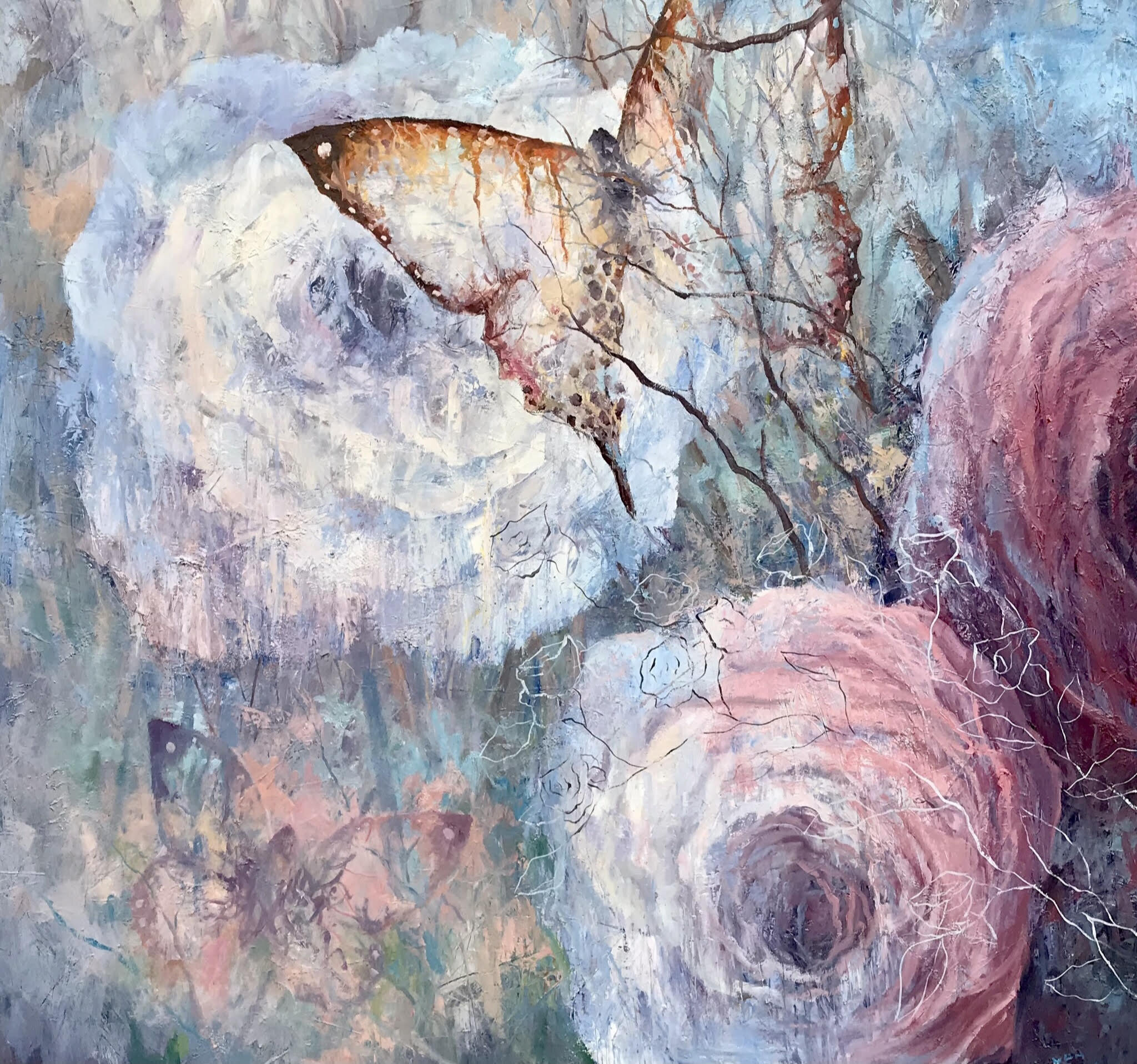 Butterflies and Peonies. Oil on Canvas © 2021 Ken Wallin. All Rights Reserved.