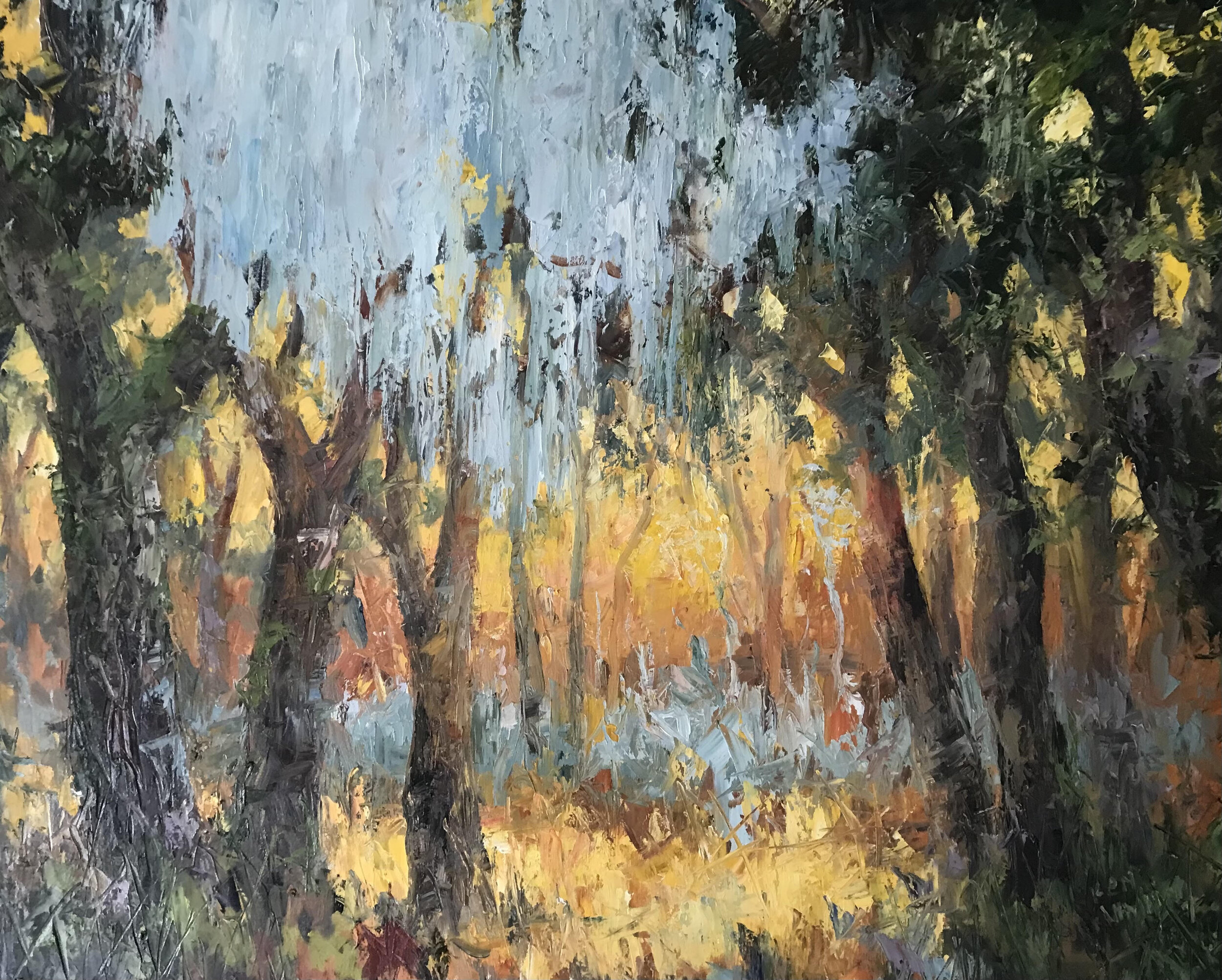 Morning Light on the Oaks. Oil on Canvas © 2021 Ken Wallin. All Rights Reserved.