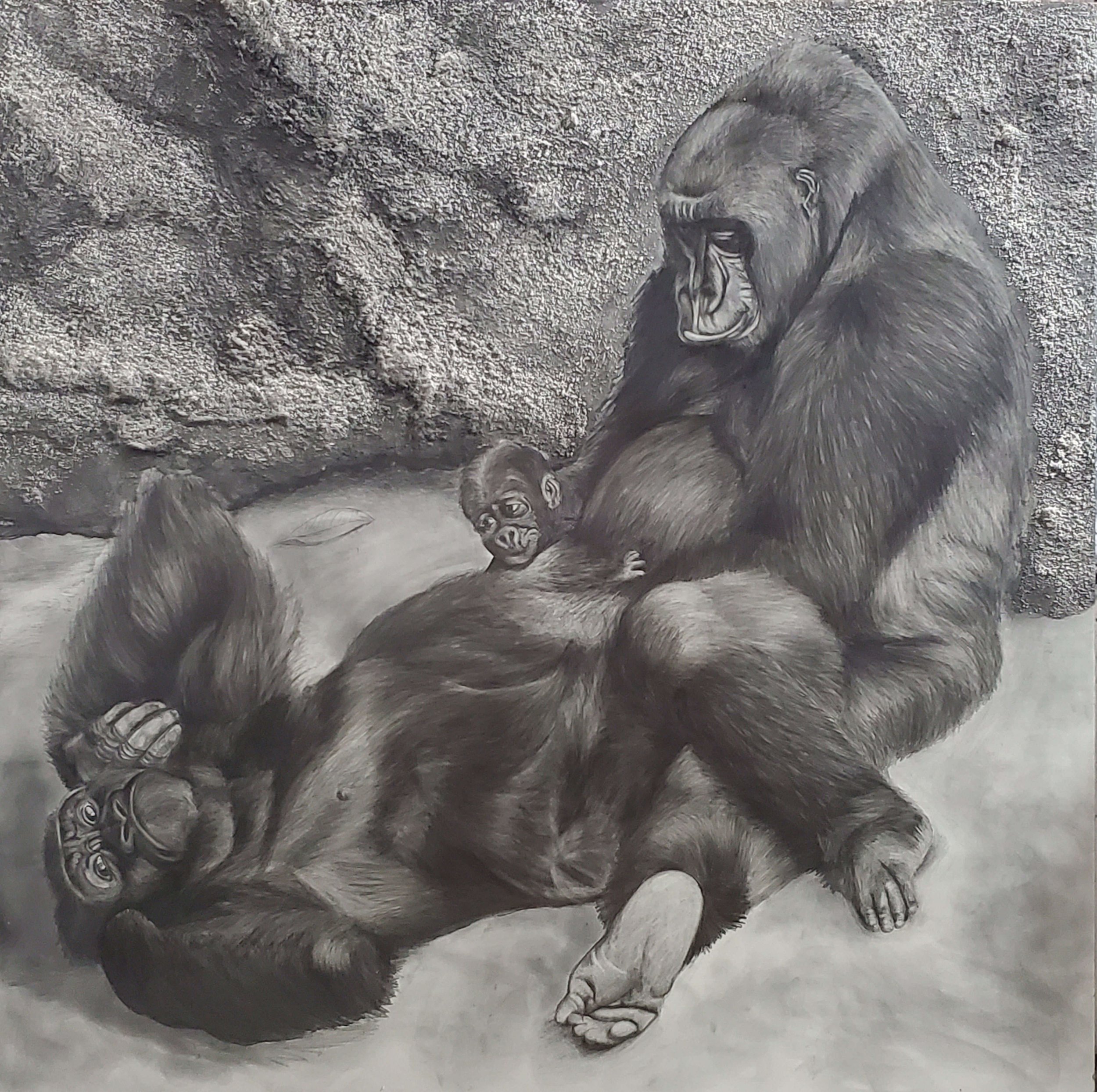 A Maternal Moment. Graphite on cradled Ampersand Claybord © 2021 Patsy Lindamood. All Rights Reserved.