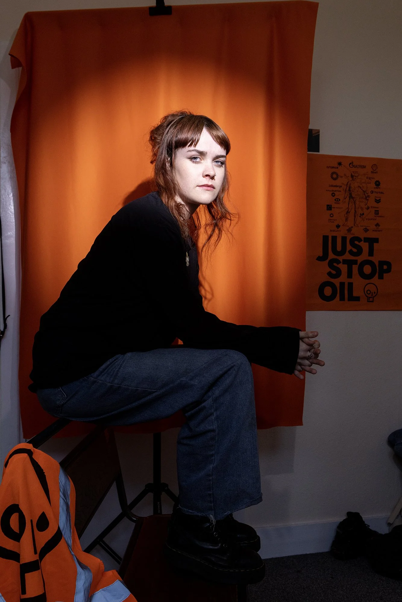 Anna Freil O’Donnell  member of Just stop oil photographed for Nicola Tree's Civilly Disobedient project featuring women and non binary members of the Just Stop Oil community. Climate action photography.