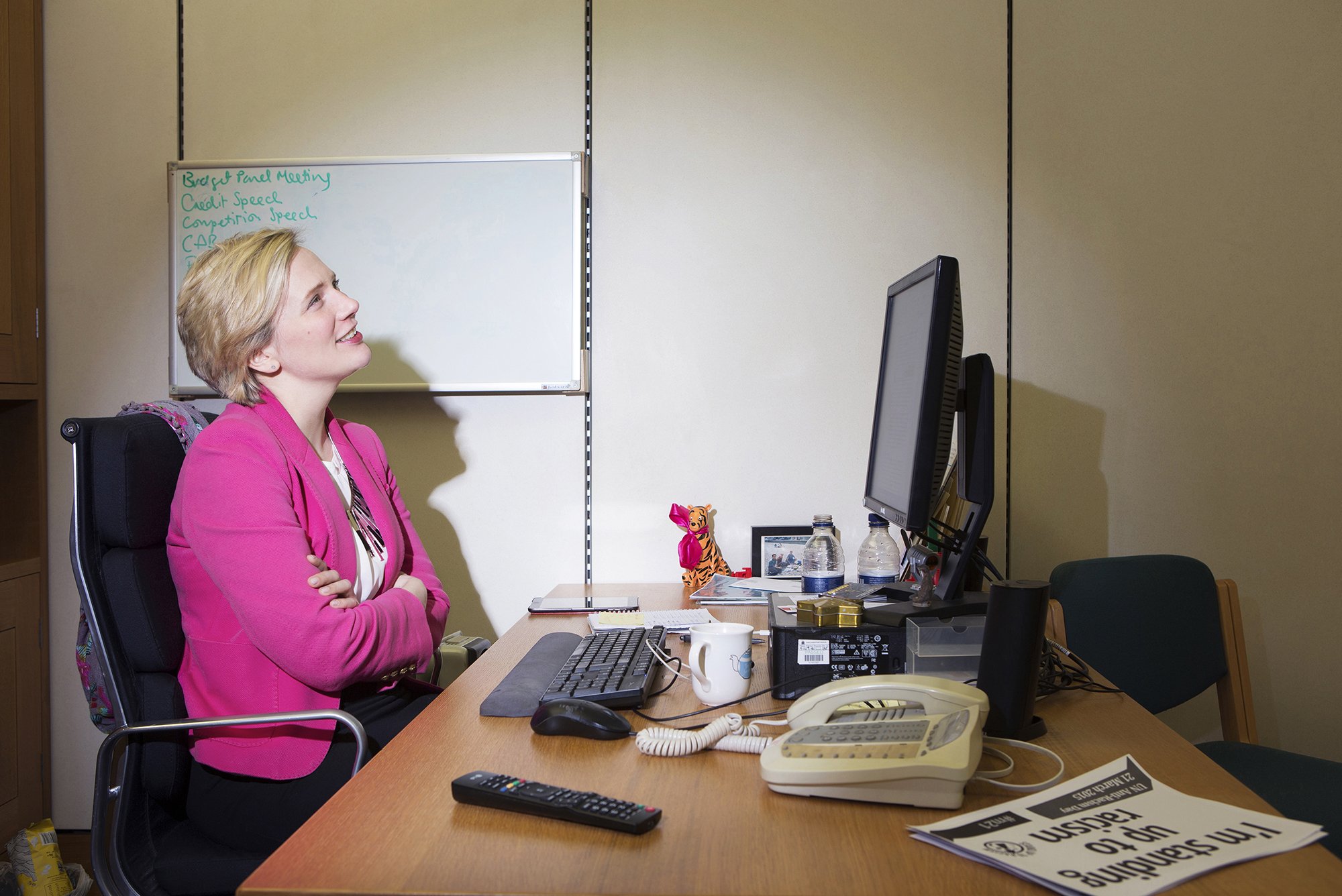 March 2015 Stella Creasy campaigning in her Westminster office on spring budget day. Nicola Tree Specialises in photo journalism of female politicians. Her work is syndicated by Getty Images.