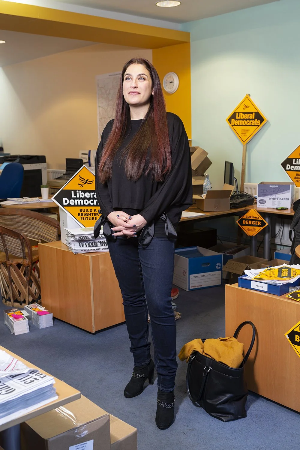 Portrait of Luciana Berger at her Liberal Democrat campaign headquarters the day before the 2019 general election. Nicola Tree is a photo journalist with her work syndicated by Getty Images.