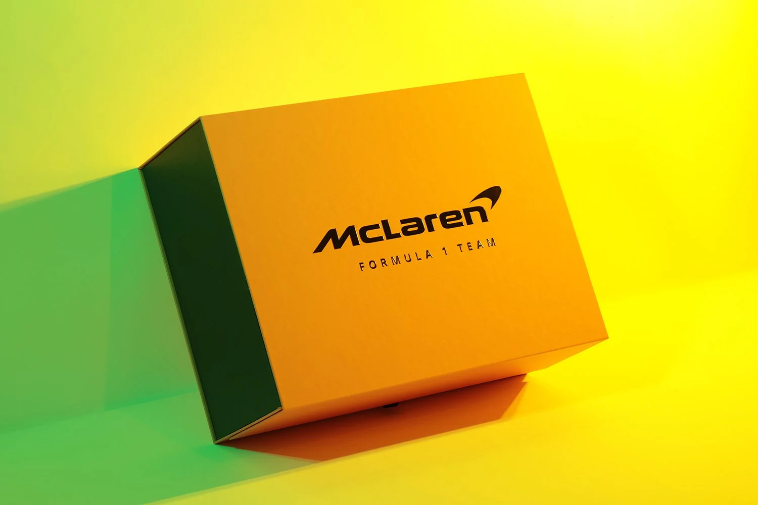 Studio shoot for Wright Boxes of McLaren Gift box shot using specialist gels over lights to give a unique effect