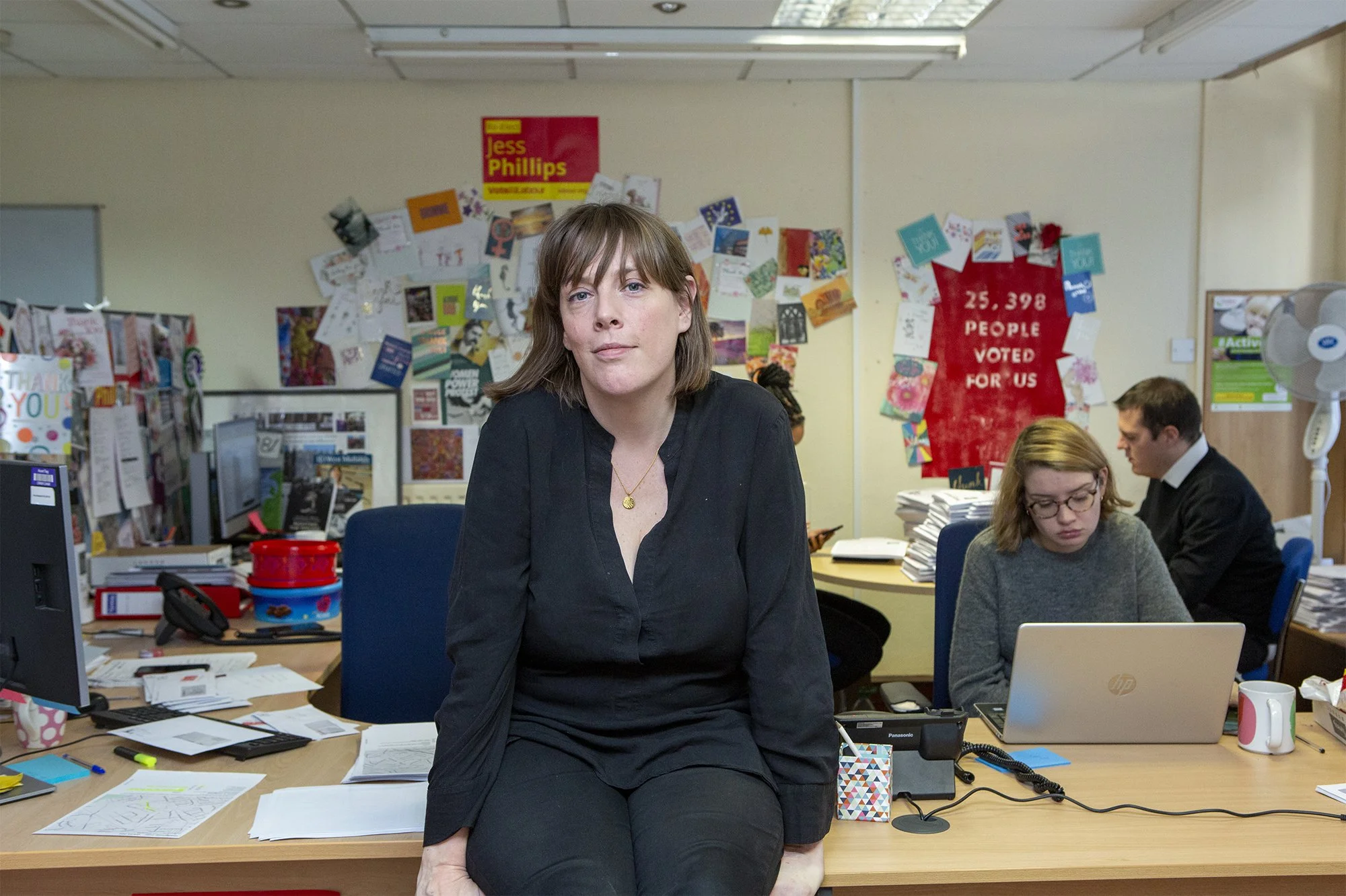 November 2019 portrait of Jess Phillips in her Westminster office.