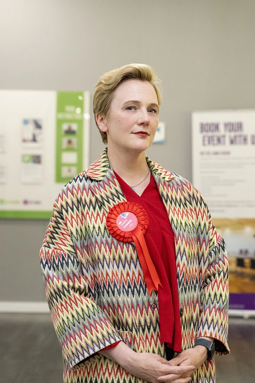 July 2024 Stella Creasy at the General Election count in Walthamstow. Nicola Tree Specialises in photo journalism of female politicians. Her work is syndicated by Getty Images.