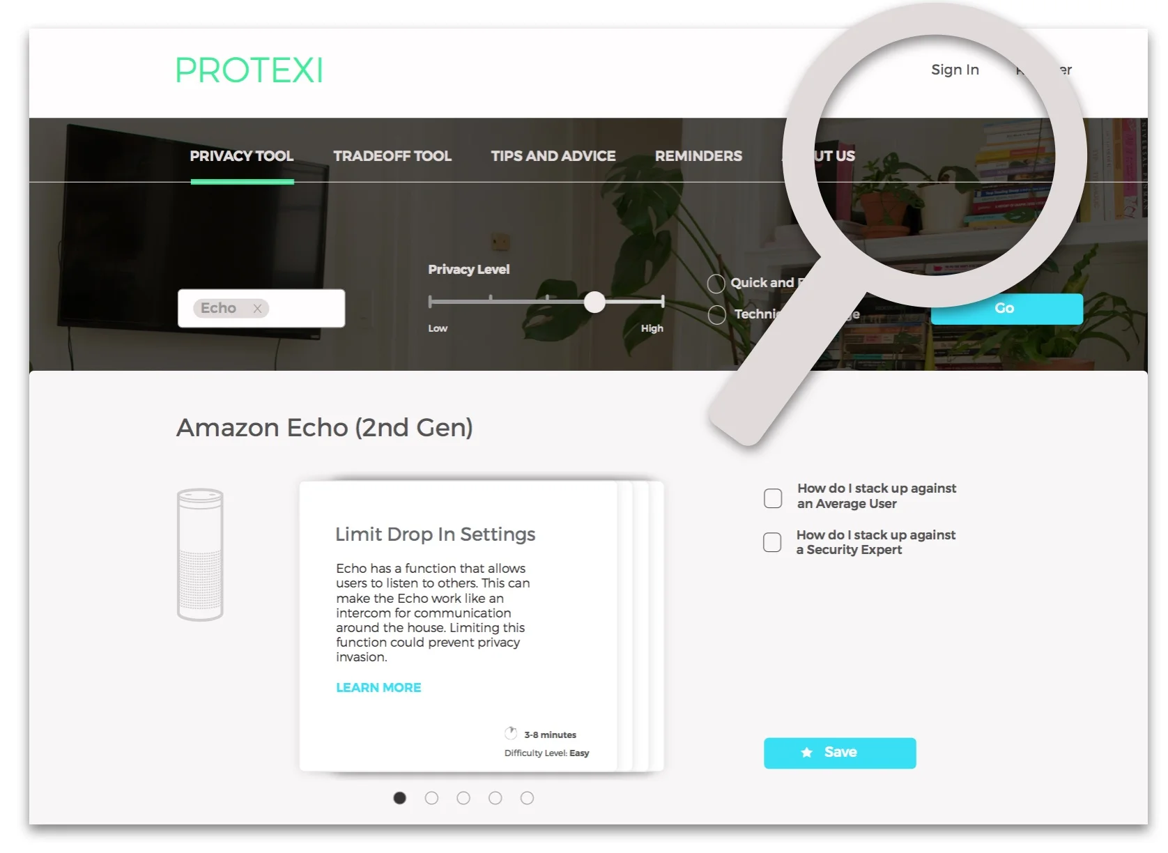 Older version of screen, used in usability testing.