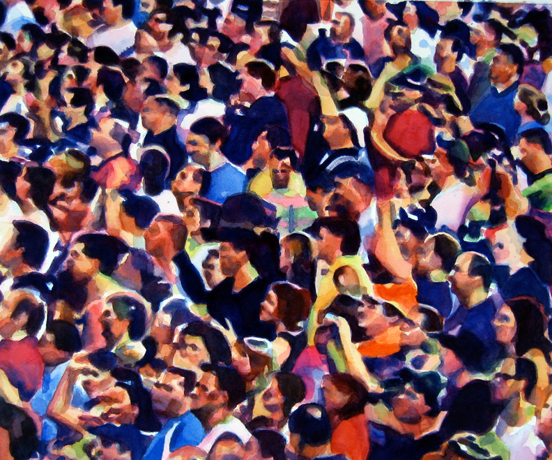 Crowd #6 detail 3 of triptych 20"x24"  watercolor