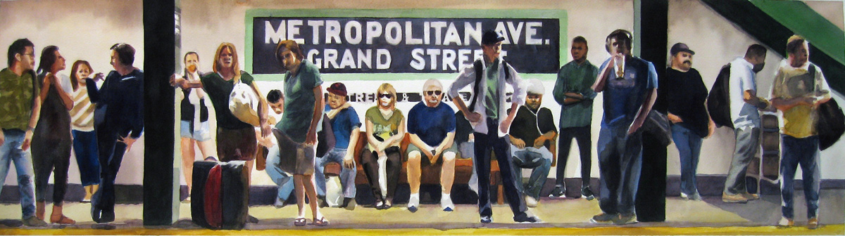 Crowd #17 9" x 32" watercolor