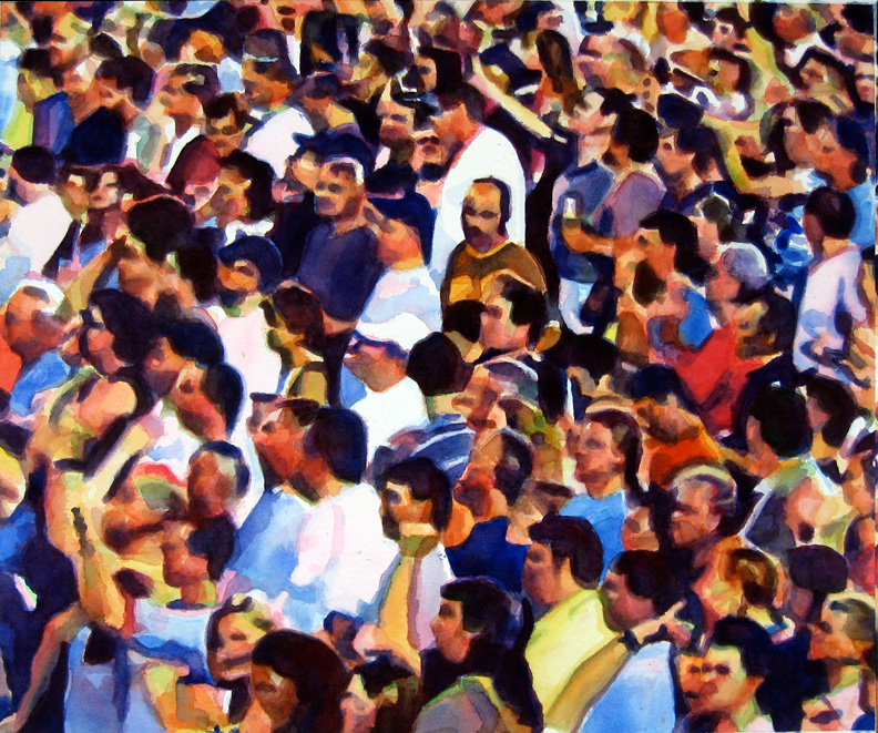 Crowd #6 detail 2 of triptych 20"x24"  watercolor