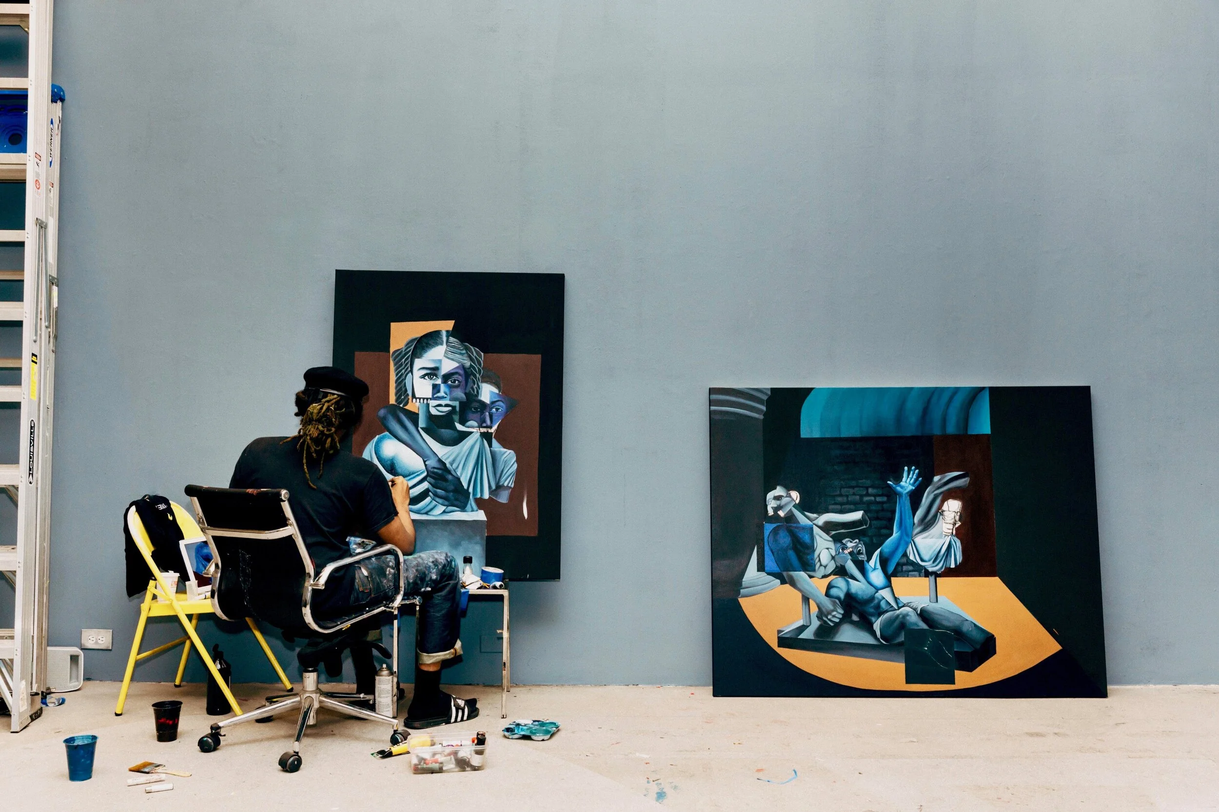 artist Malik Roberts, progress shot, ABXY Gallery 2018, photo courtesy Erik Bardin Photography