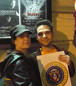 Amanda Sisk and Noah Diamond outside HERE Arts Center during the run of Life After Bush , October 2008.