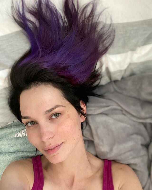 Chat chose purple for the charity milestone. I tried to touch up my roots with black but I couldn&rsquo;t get all of them cuz I didn&rsquo;t time everything right. 🤦🏻&zwj;♀️
&bull;
Thanks everyone who donated, shared or hung out for the @colorofcha