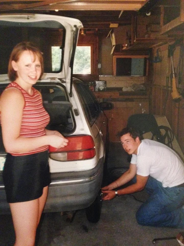 Andy (before he was my husband) and I in my mom's garage in 2001. 
