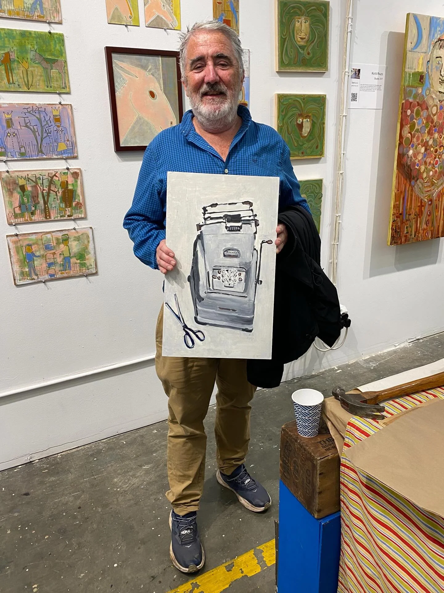 Fun Day yesterday at 1890 Bryant Spring Open Studios. This piece from went home w my pal Jim B. ( My art teacher told me I had &lsquo;learned nothing&rsquo; &lsquo;NOTHING!&rsquo; when he examined it at the end of class. I considered, this, perhaps, 