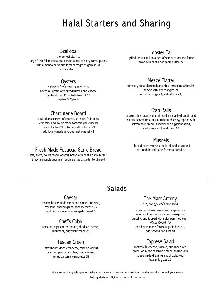 Fort McMurray Surekha Halal Menu