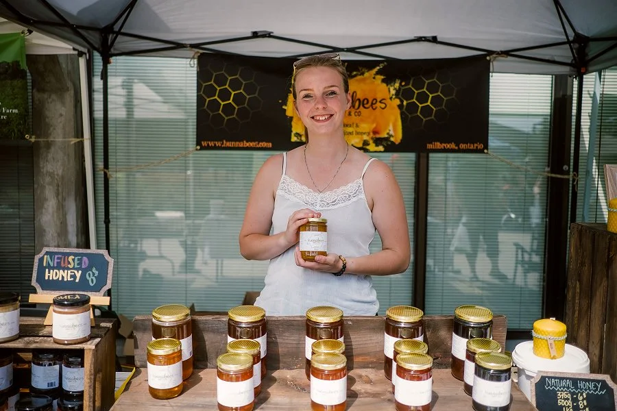 Local producer Hunnabees in Millbrook, beekeepers located 23 kilometres from the Peterborough Regional Farmers’ Market, produces different varieties of natural honey, infused honey, and creamed honey as well as beeswax products. (Photo: Jenn Austin-Driver)
