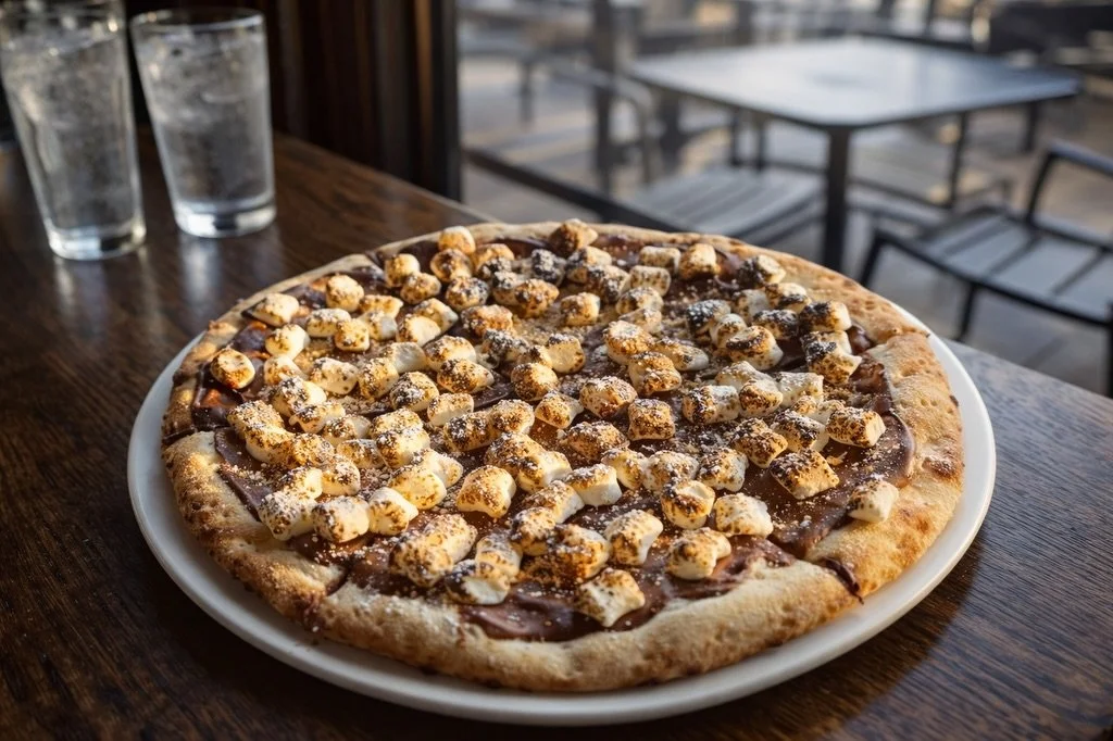 Our Nutella Stuffed Dessert Pizza is easily one of the fan favorites. 🔥

Wood-oven baked and topped with Nutella, charred marshmallows, and graham cracker crumbs for that perfect s&rsquo;mores pizza vibe. Sweet, crispy, melty&hellip; basically every