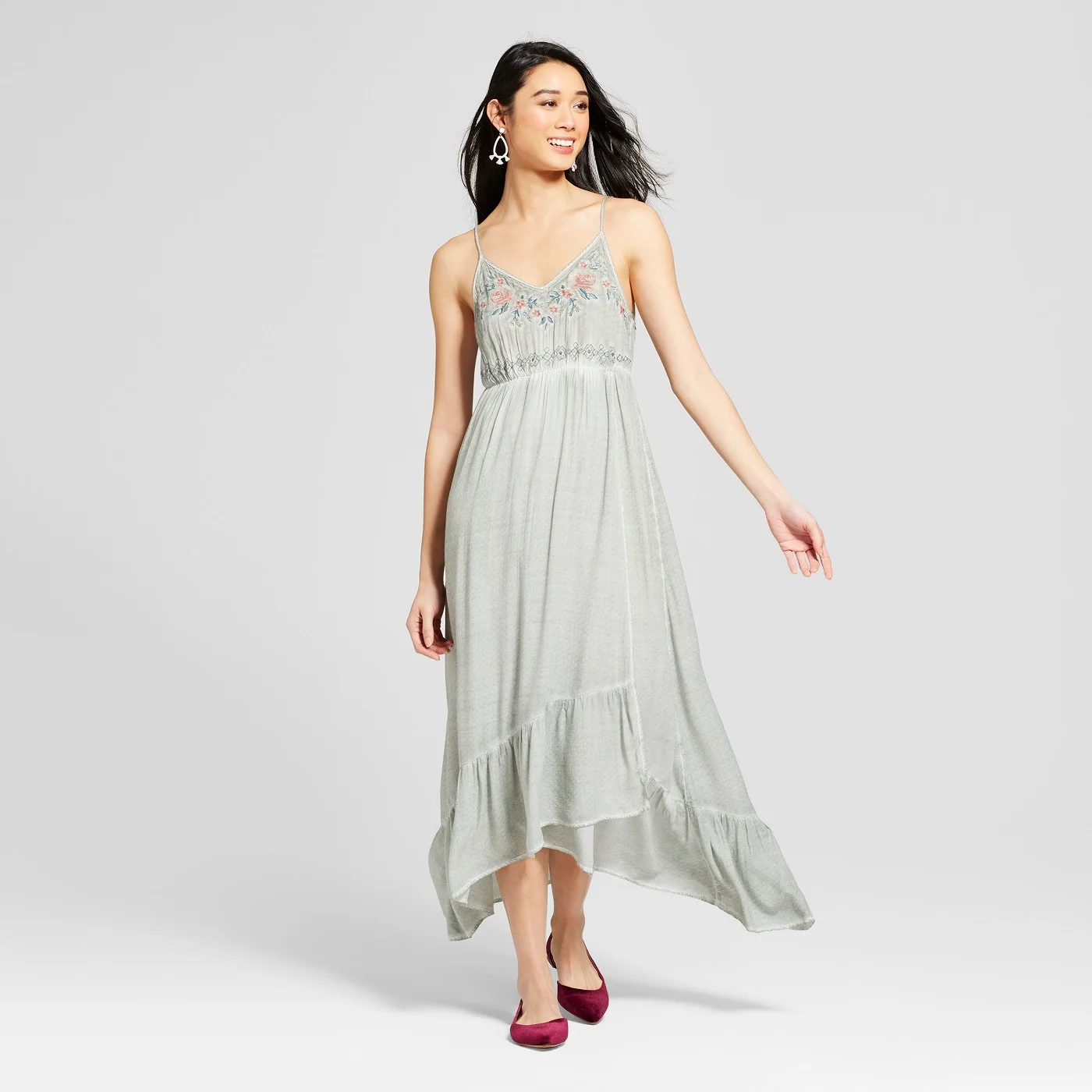 Embroidered Wrap Front Maxi Dress