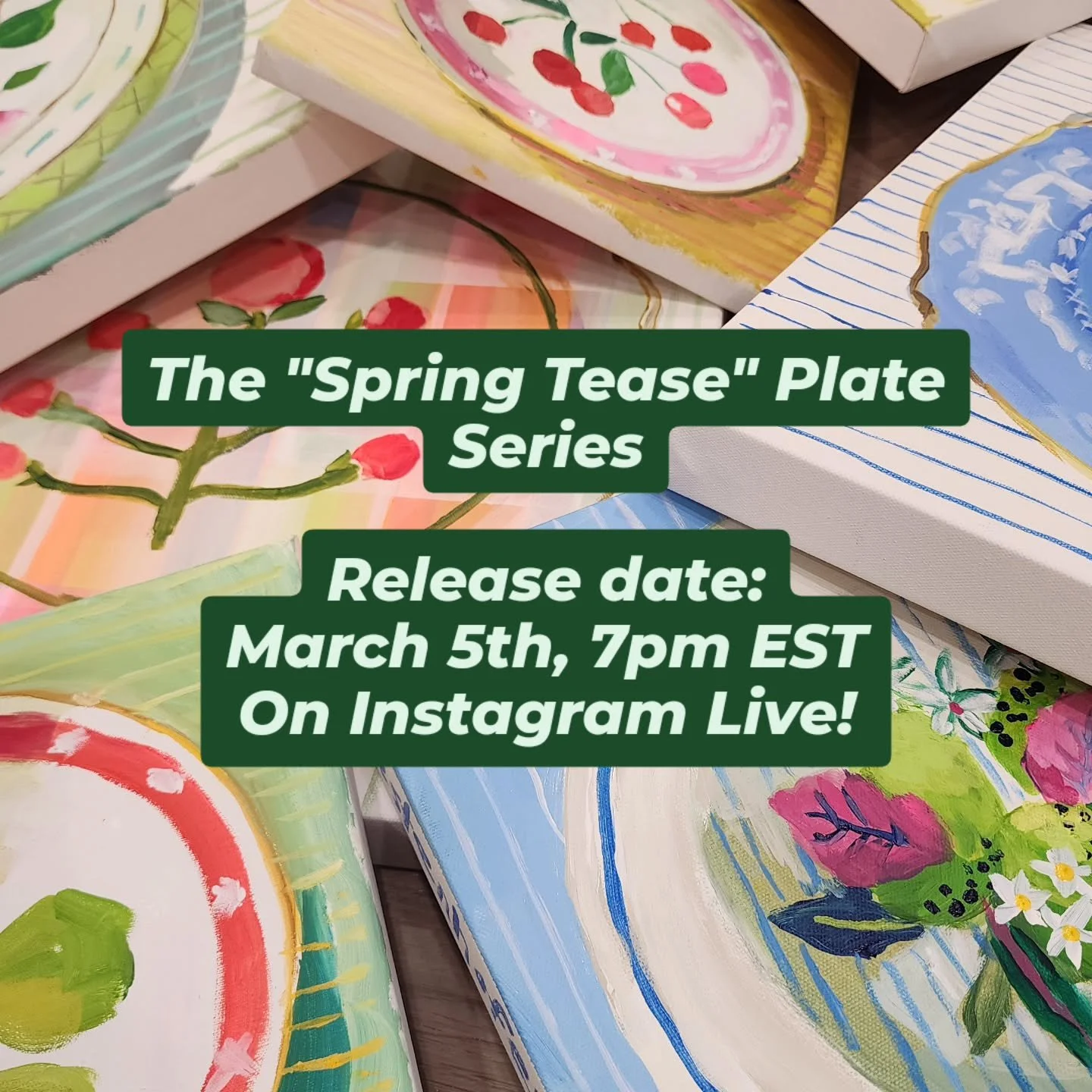 A new collection of plate paintings will be released on Thursday, March 5th, 7pm on Instagram LIVE. The line up is all about Spring. Think coastal diners, gingham tablecloths, fresh fruit and clean color palettes. So put on a pair of white jeans and 