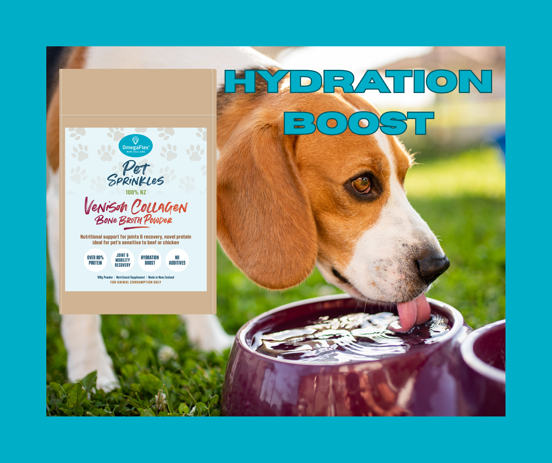 100 g Pet Sprinkles Venison Collagen Bone Broth Powder Nutritional support for cardiovascular health, digestive balance, joint and connective tissue recovery, $32.95. Monthly subscription $29.95.