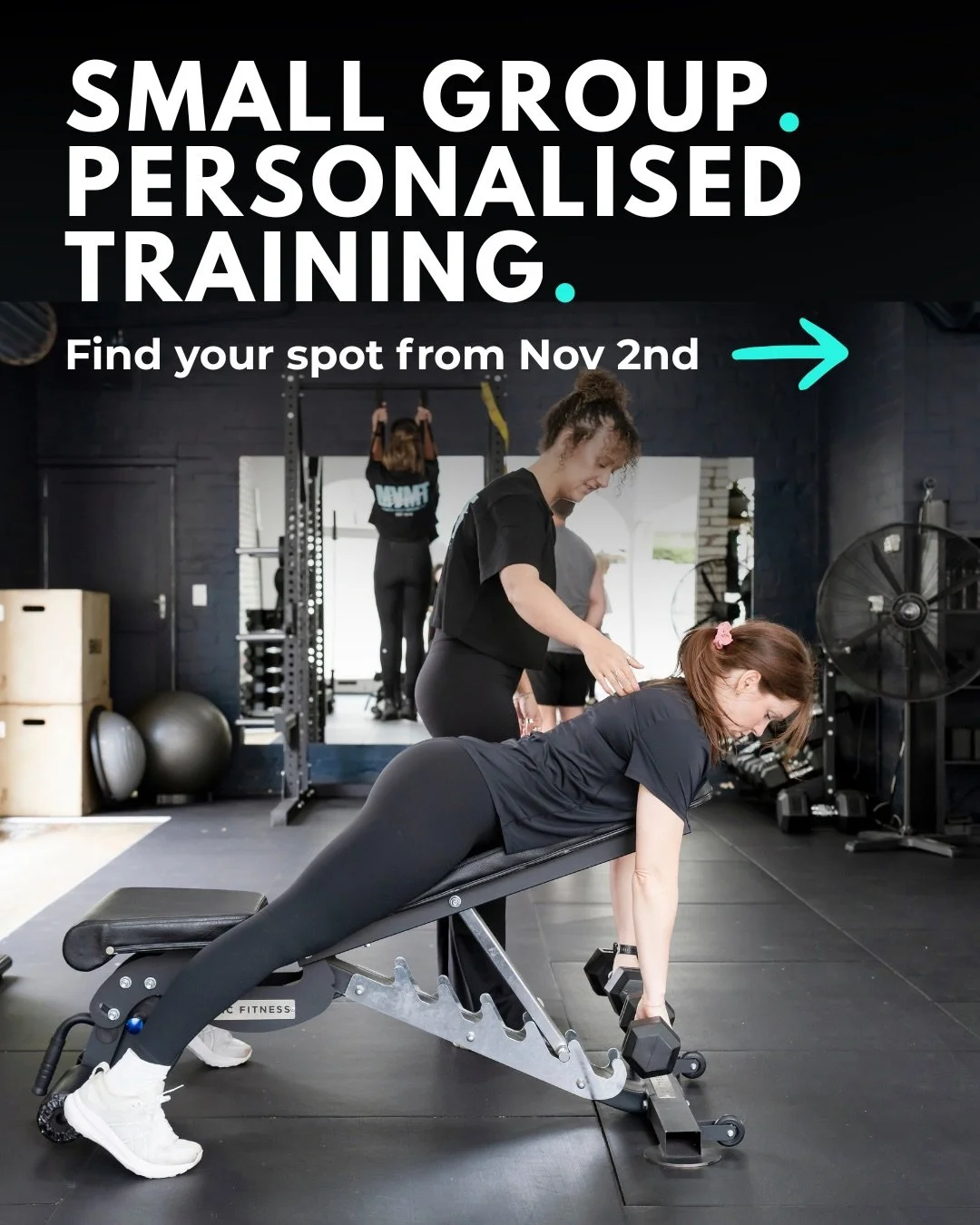 Small group. Personalised training. A time that works for you 💪

With 3&ndash;5 clients per coach, you&rsquo;ll follow your own program with coaching and support in every session.

📱 Your training program in our own app 🙌 FREE Saturday Special cla