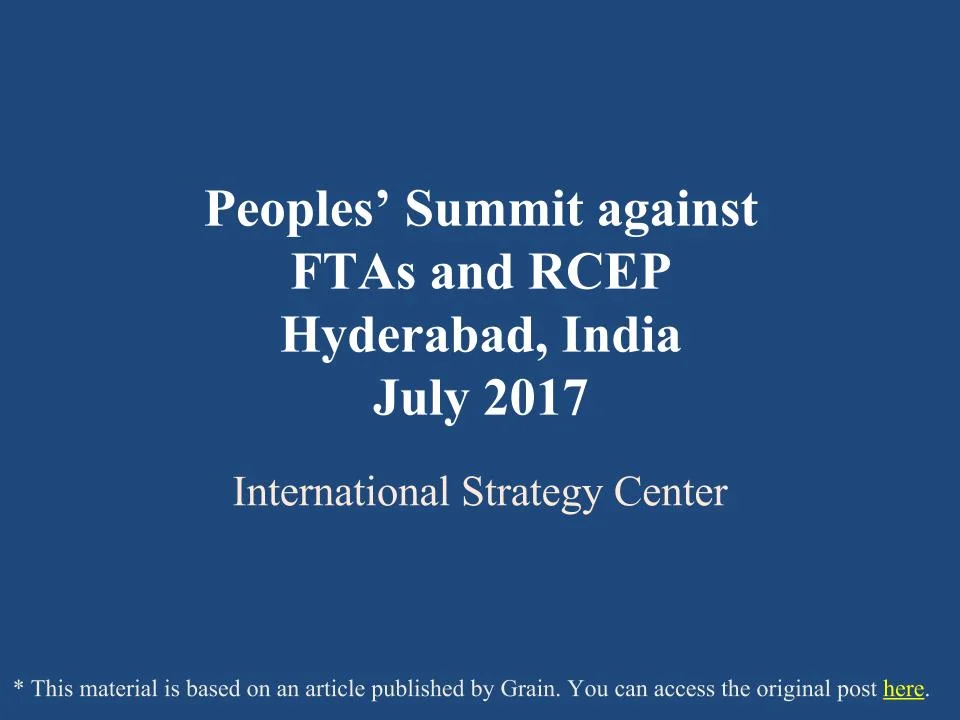 Newscard: People’s Summit Against FTAs and RCEP