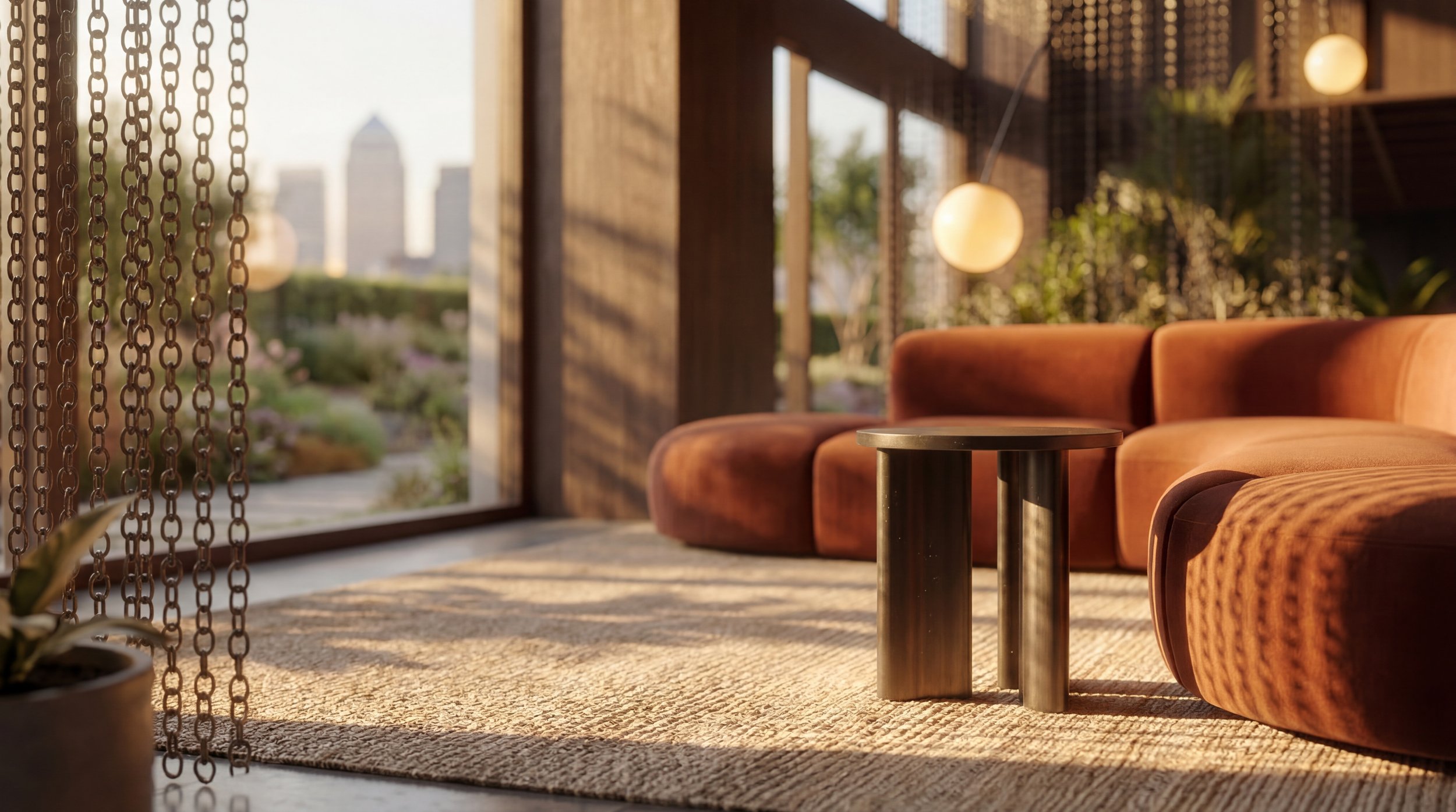 CGI visual of modular seating within the East Exchange reception, with warm timber finishes, planting, large windows and a calm hospitality-led atmosphere.