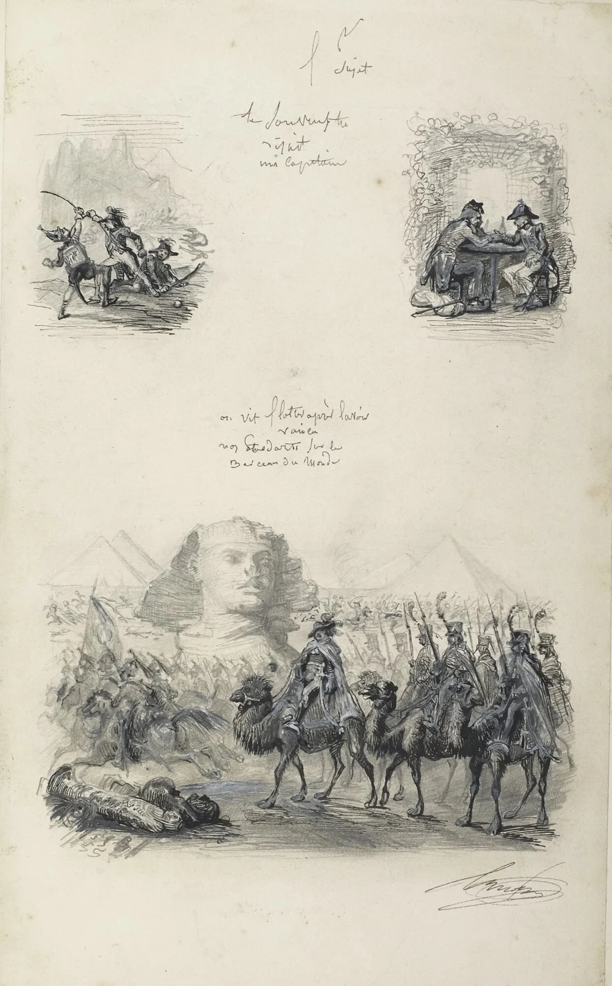  A variation of Boutigny's luxury publisher’s bindings in dark green morocco [no. 118], to which 71 drawings, mostly by Steinheil and Trimolet, were added, as well as 54 unique proofs of the song lyrics on large China paper. 