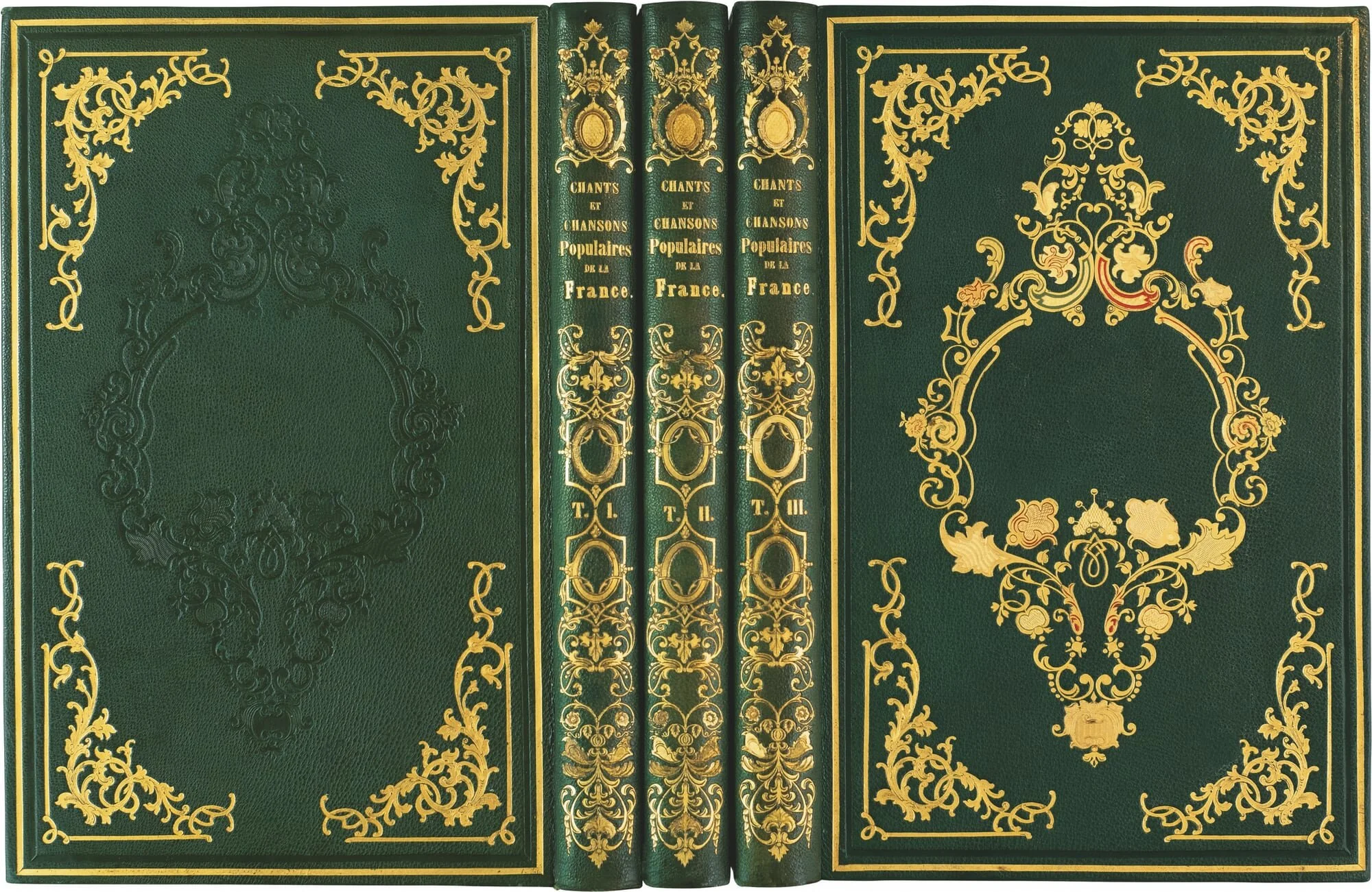  This copy comes in its festive Rocaille publisher’s bindings, in a dark green morocco, probably bound by Boutigny [no. 111]. 