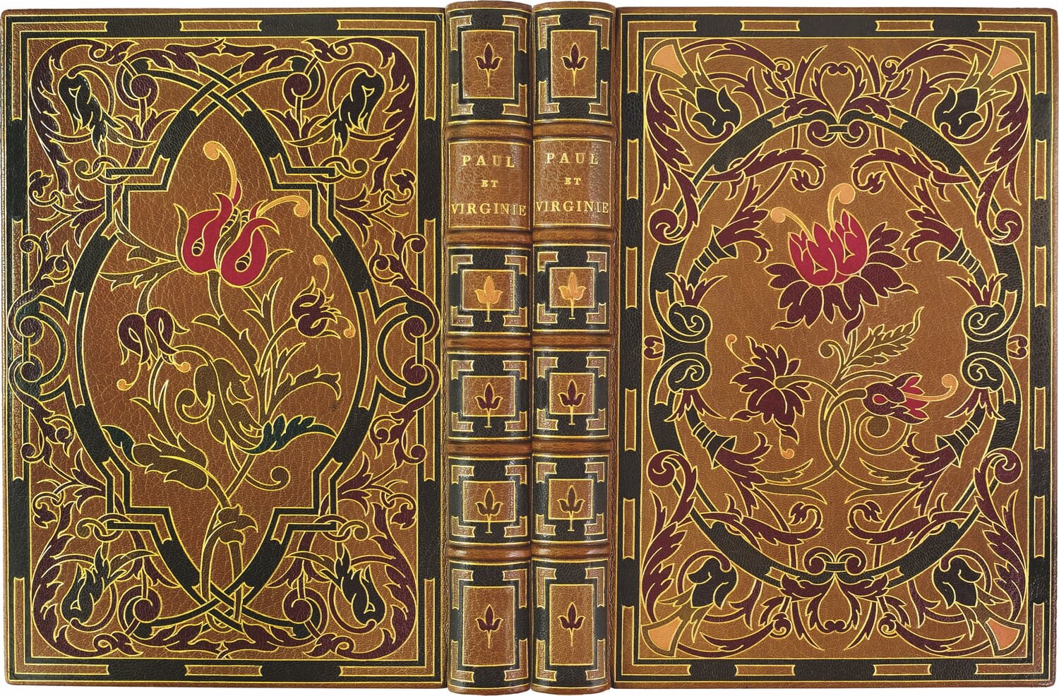  The most beautiful copy known [no. 60], on large China paper, bound by Henri Marius Michel in two volumes with floral-ornamental mosaic bindings: this volume not only includes all plates in variants, but also roughly half of all the text illustratio