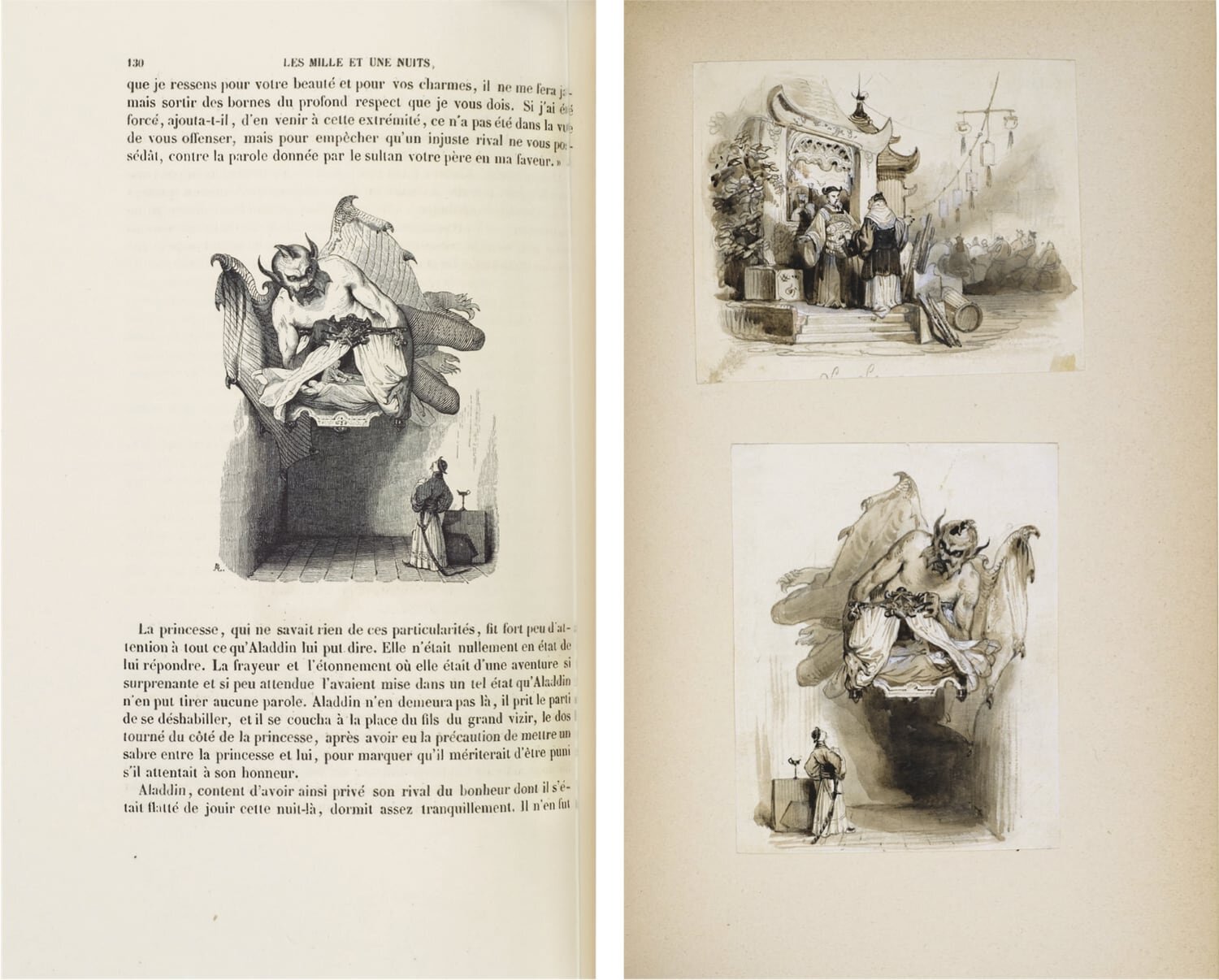  Original drawings, mostly by Édouard Wattier, for the 1840 edition of  Arabian Nights  by Ernest Bourdin [no. 447] 