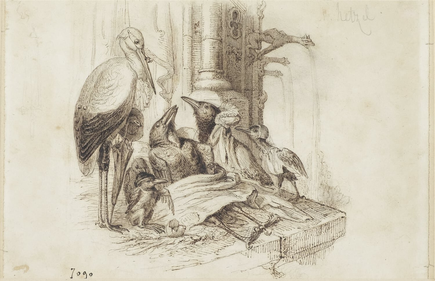  One of Grandville’s drawings for his  Scènes de la vie privée and publique des animaux , out of a corpus of 35 pen drawings in total [no. 313] 